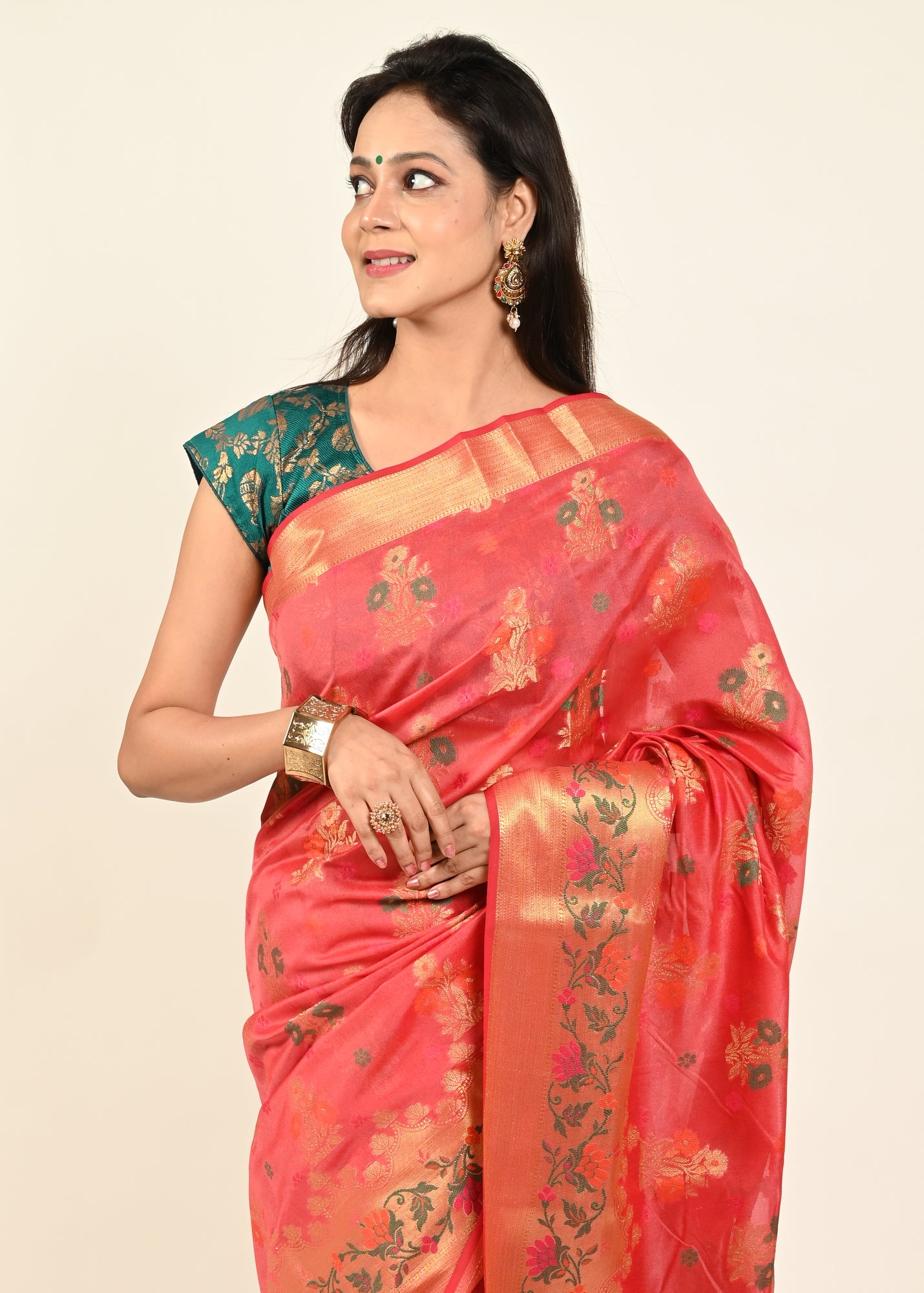 Banarasi Vastra Chanderi Silk Floral Meena Buta Saree Zari Woven Skirt Border
