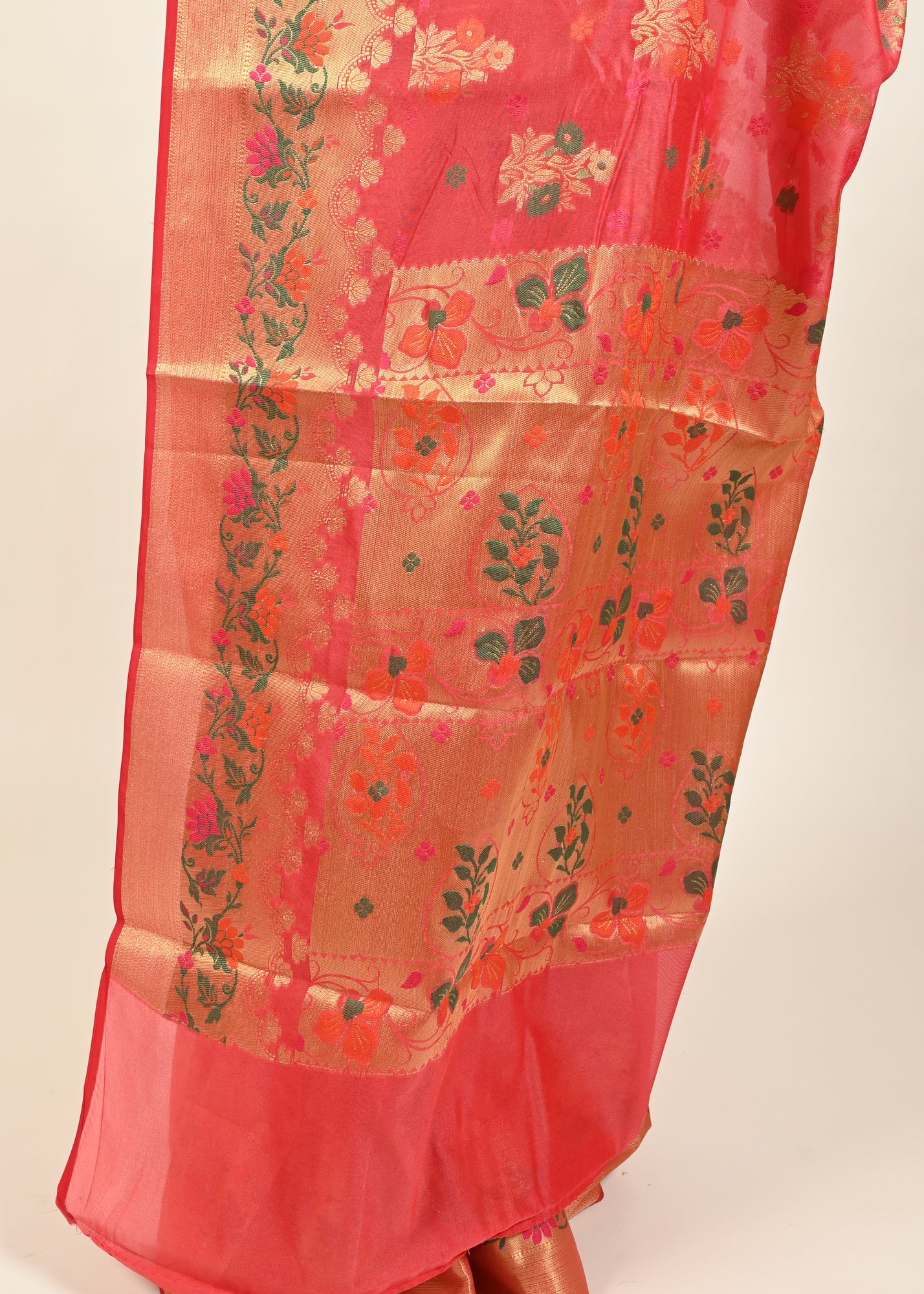 Banarasi Vastra Chanderi Silk Floral Meena Buta Saree Zari Woven Skirt Border