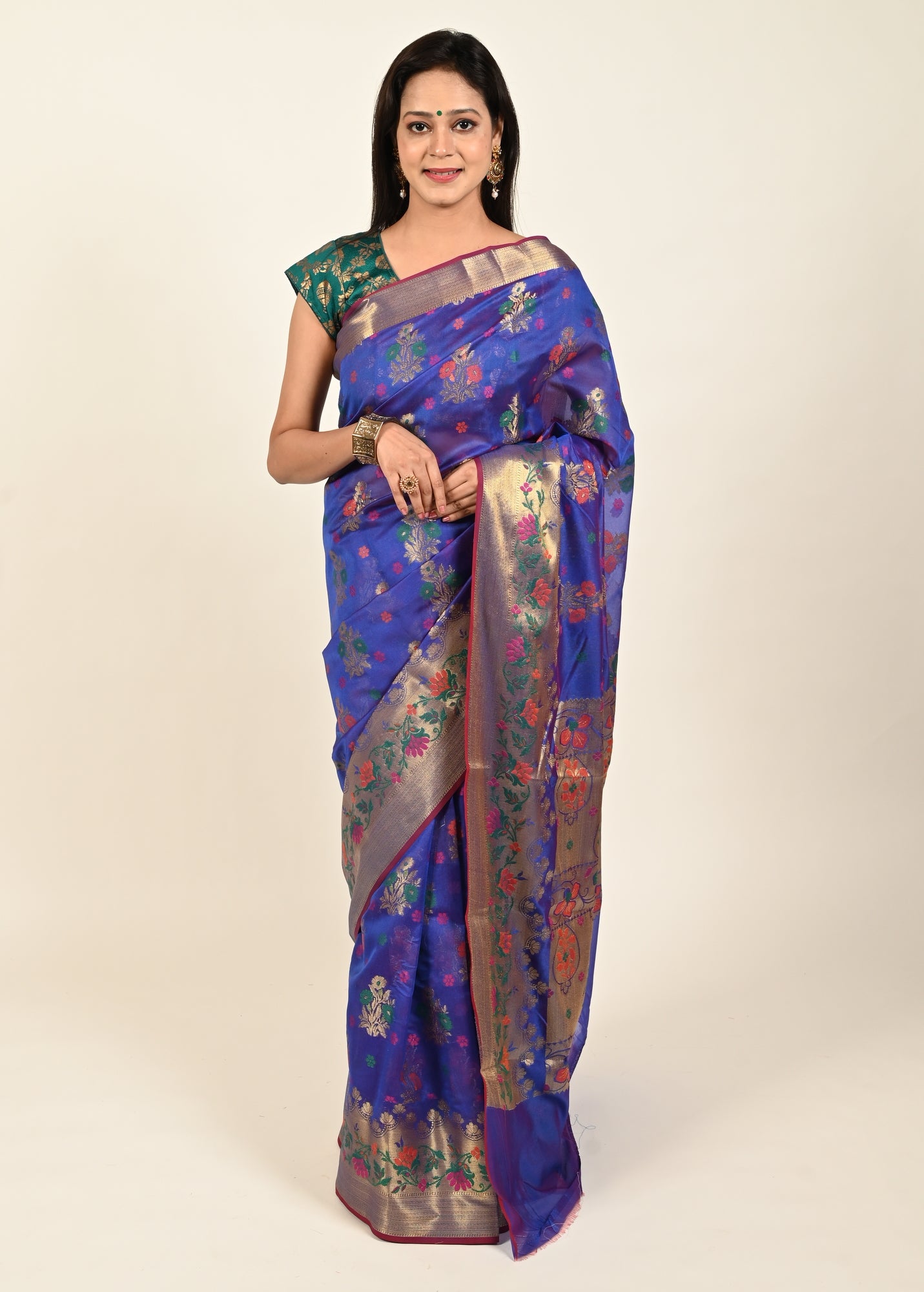 Banarasi Vastra Chanderi Silk Floral Meena Buta Saree Zari Woven Skirt Border