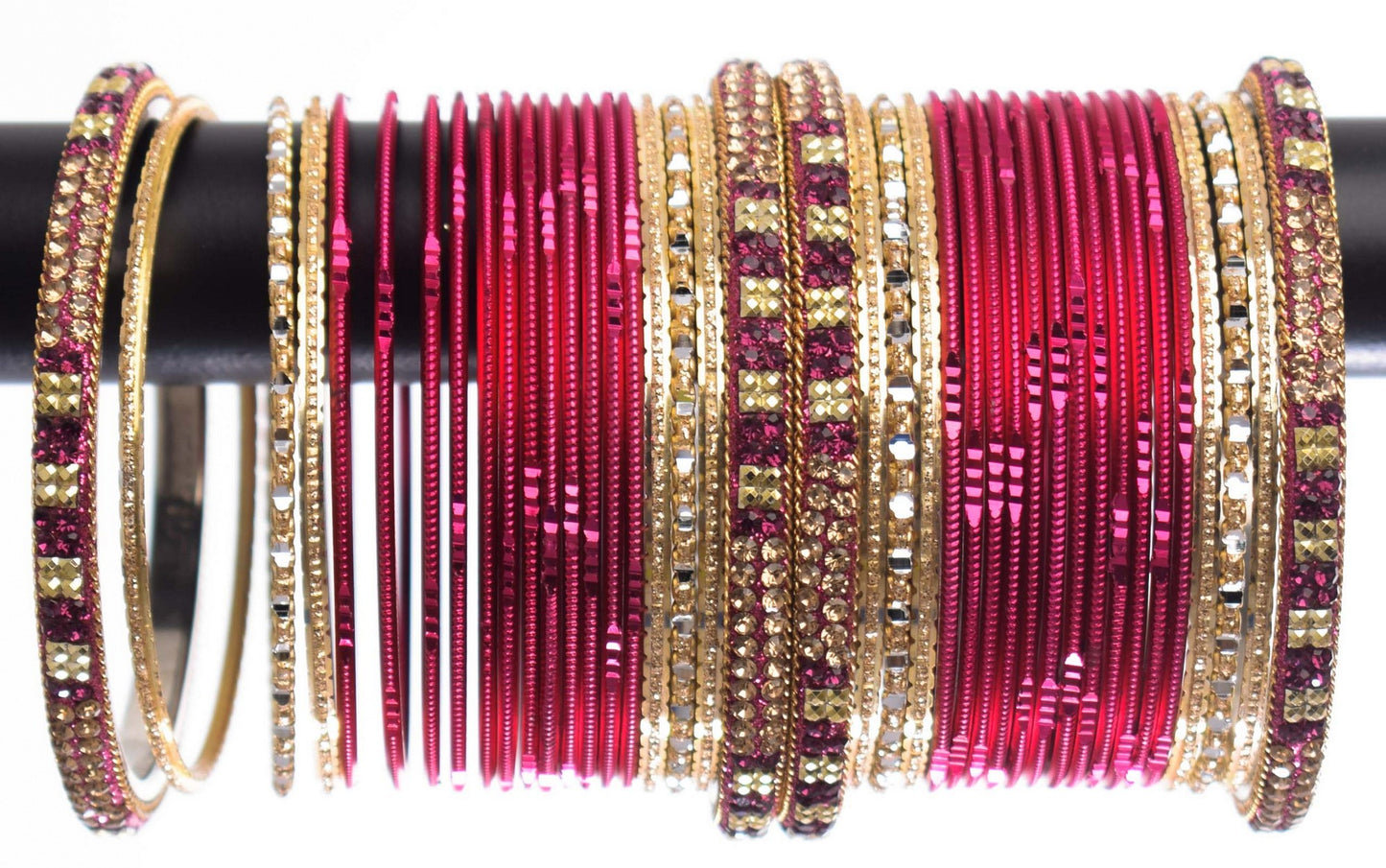 Costume Matching 40 Pc Indian Metal Bangles Bracelet Set in Size 2.8 Hot Pink / Rani