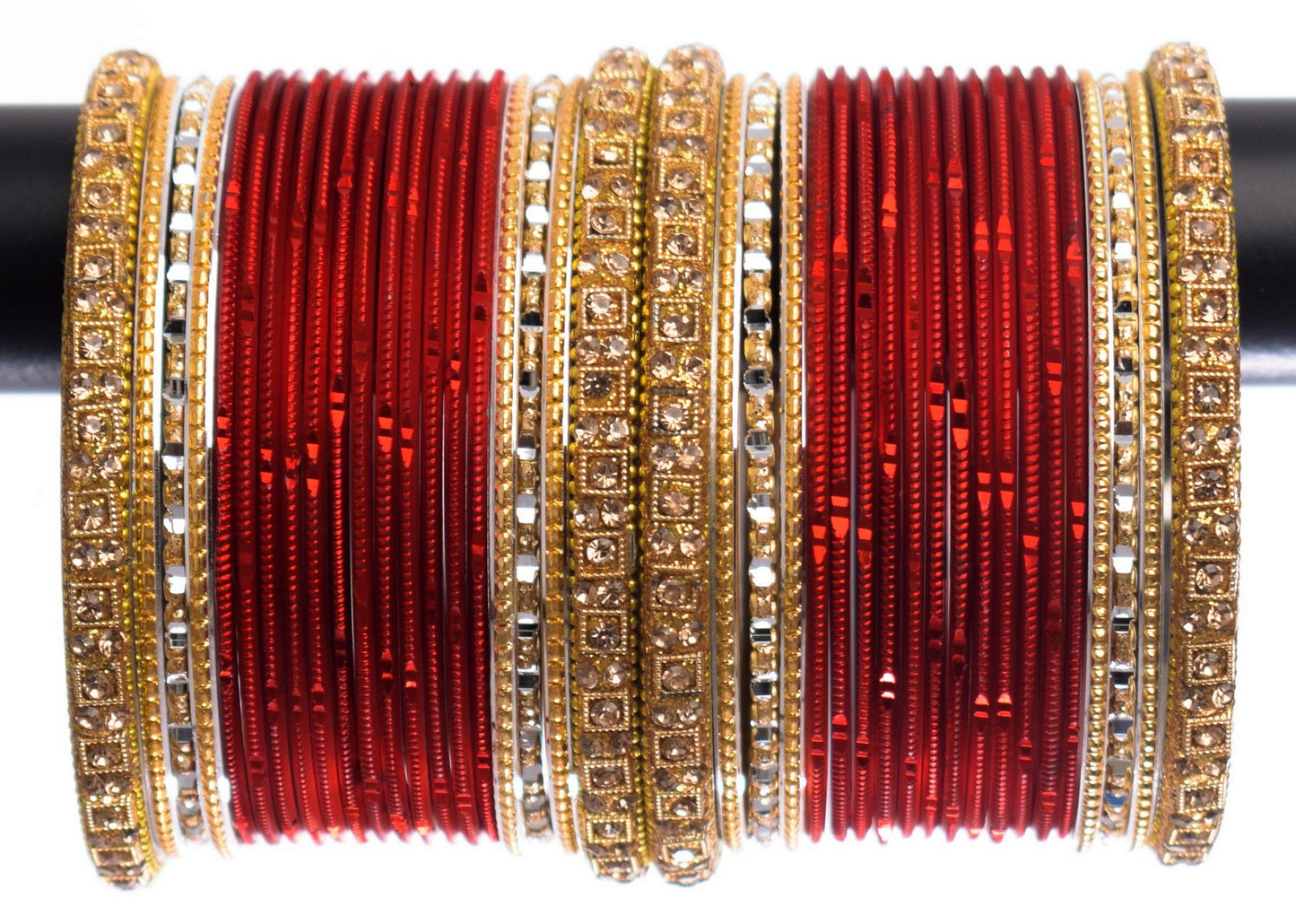 Costume Matching 40 Pc Indian Metal Bangles Bracelet Set in Size 2.8 Deep Red & Gold