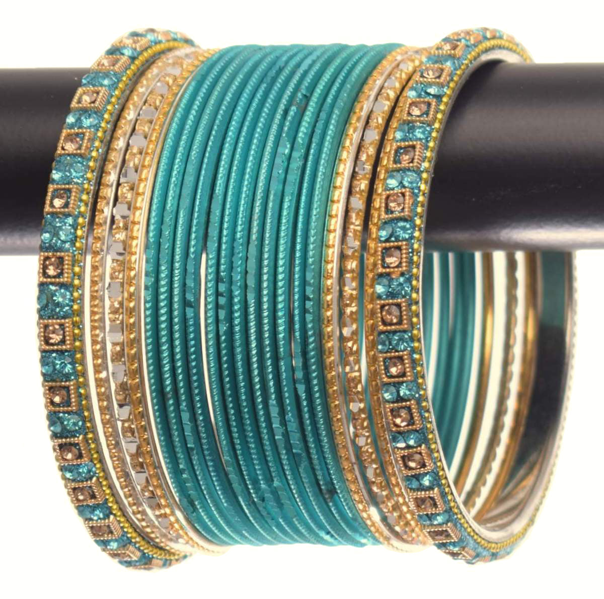 Costume Matching 40 Pc Indian Metal Bangles Bracelet Set in Size 2.8 Teal Green / Rama