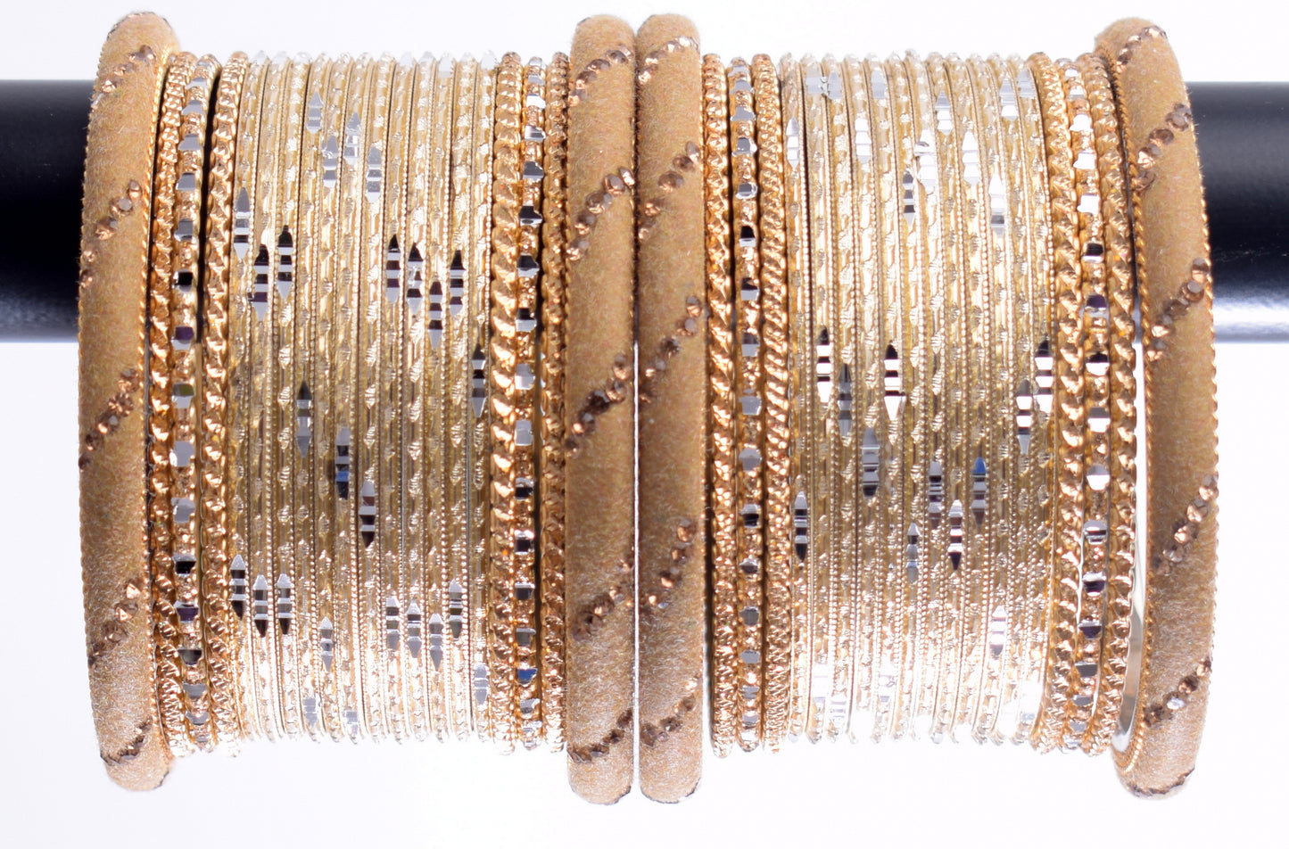 Costume Matching 40 Pc Indian Metal Bangles Bracelet Set in Size 2.8 Light Brown