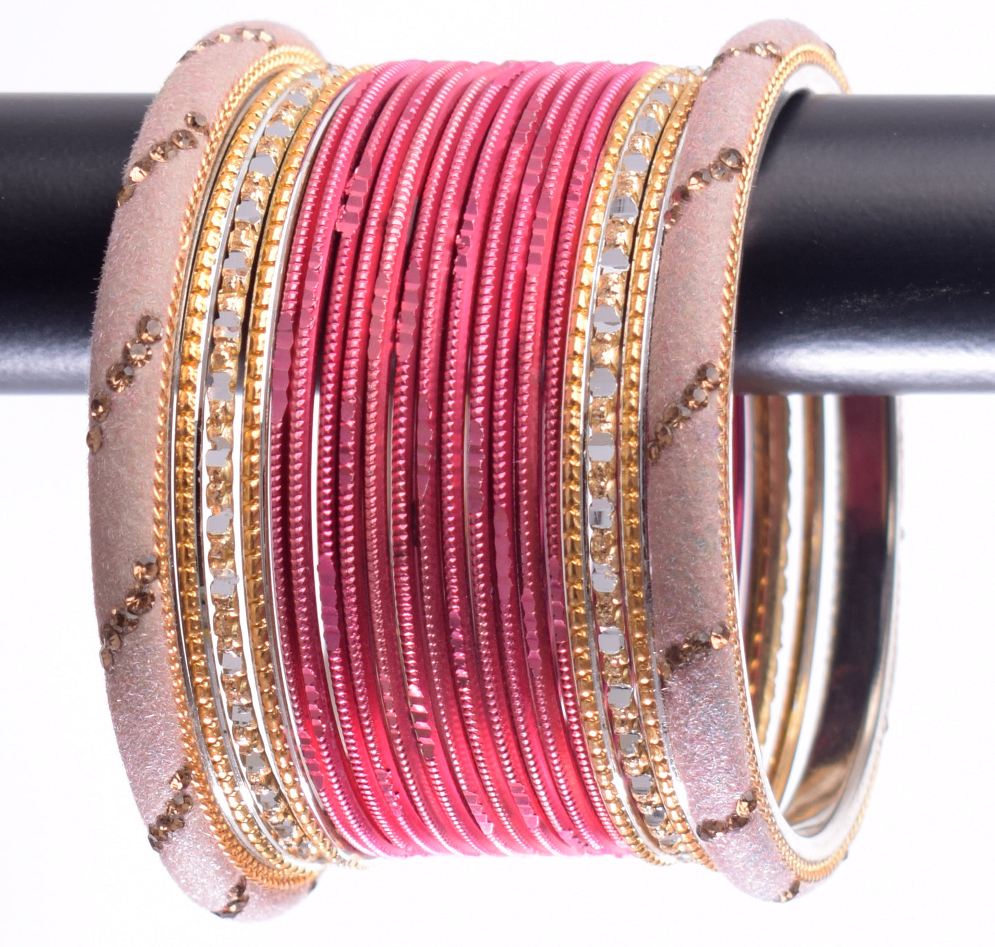 Costume Matching 40 Pc Indian Metal Bangles Bracelet Set in Size 2.8 Peach