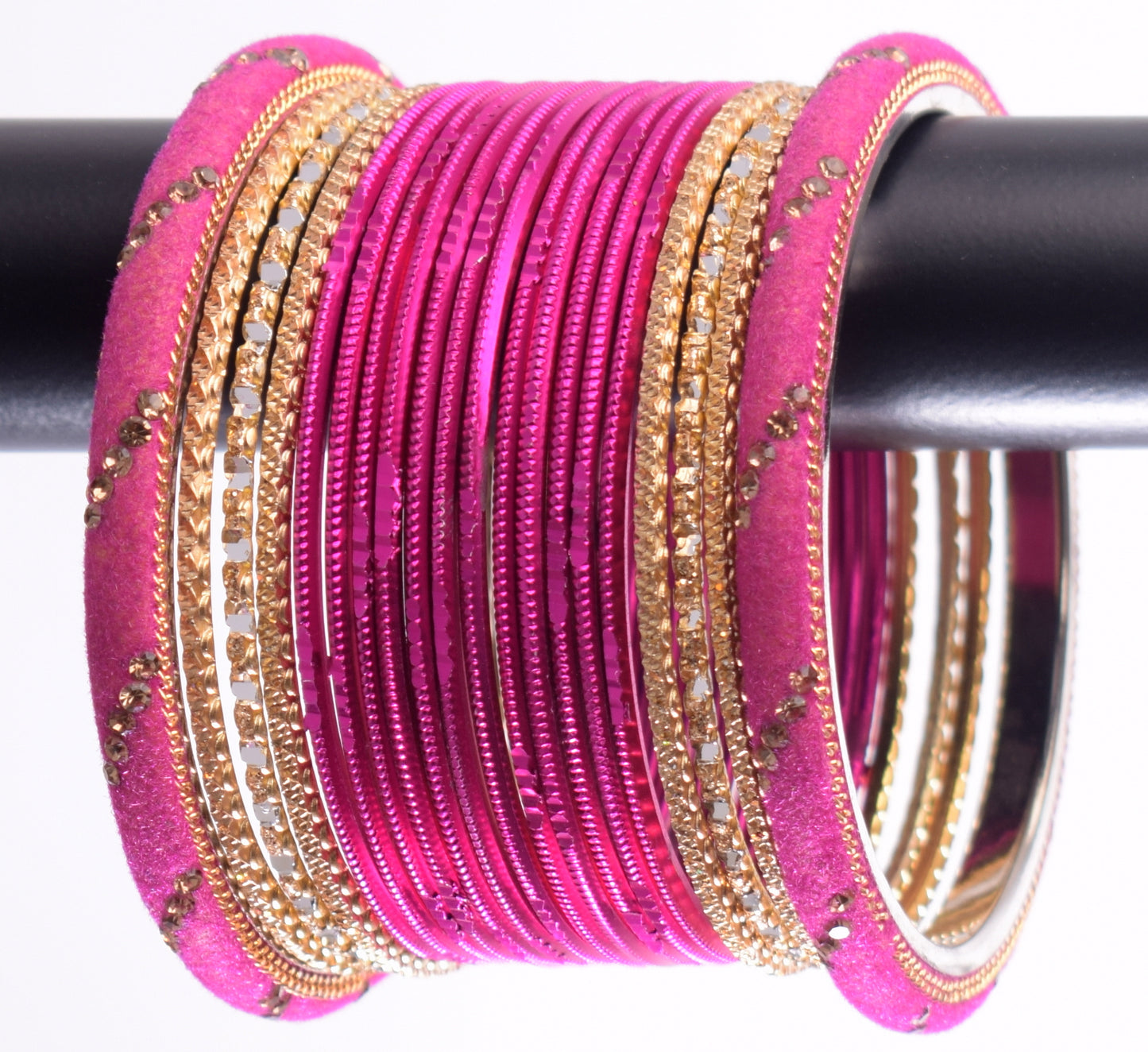 Costume Matching 40 Pc Indian Metal Bangles Bracelet Set in Size 2.8 Hot Pink