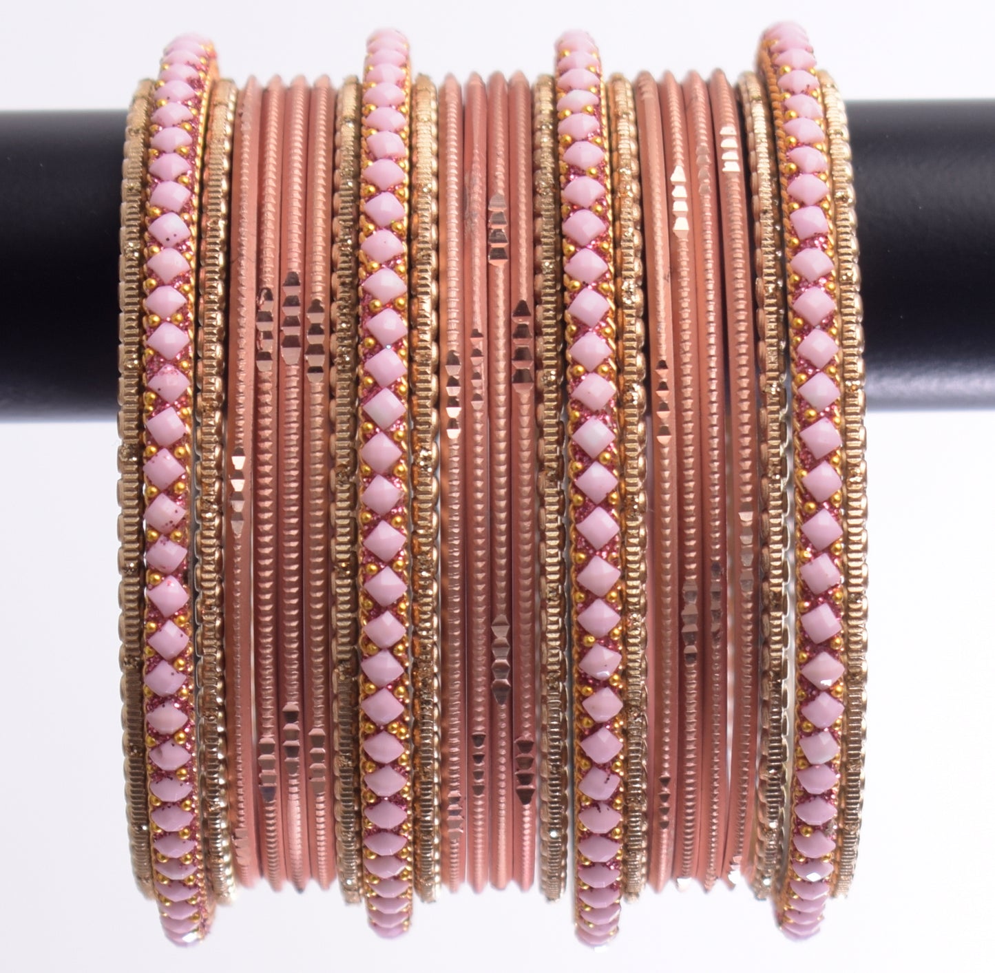 Costume Matching 24 Pc Indian Metal Bangles Bracelet Set in Size 2.8 Light Pink / Peach