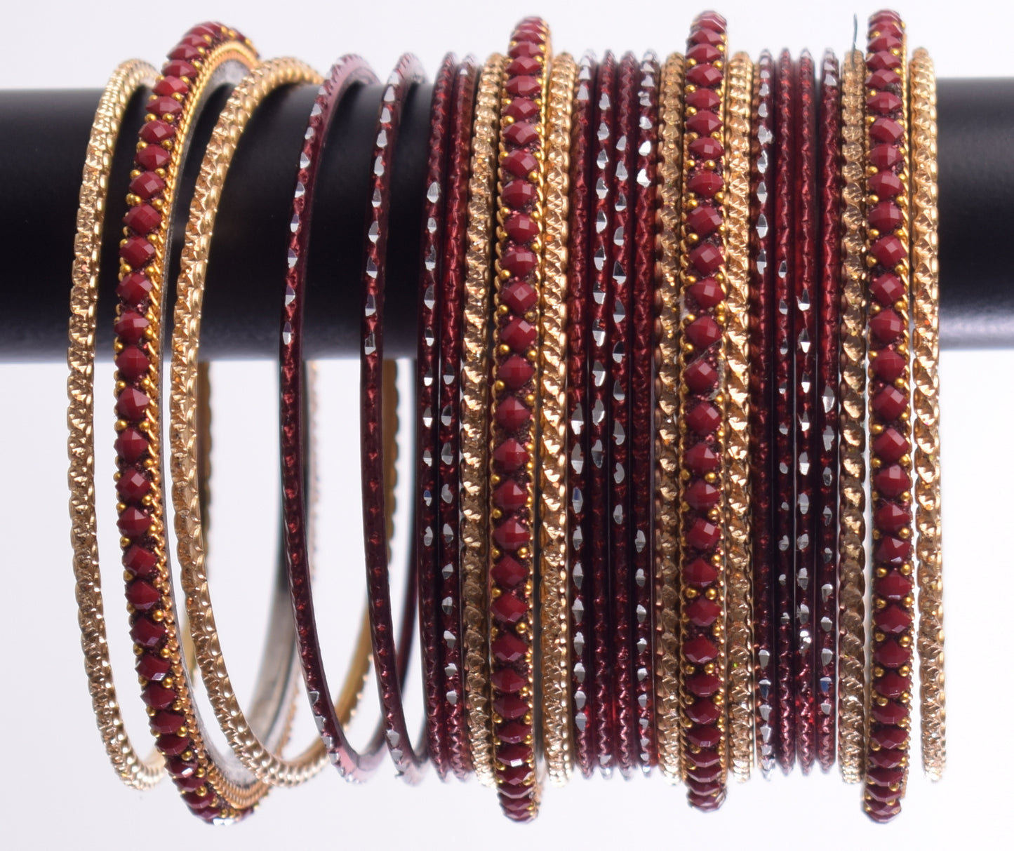 Costume Matching 24 Pc Indian Metal Bangles Bracelet Set in Size 2.8 Maroon