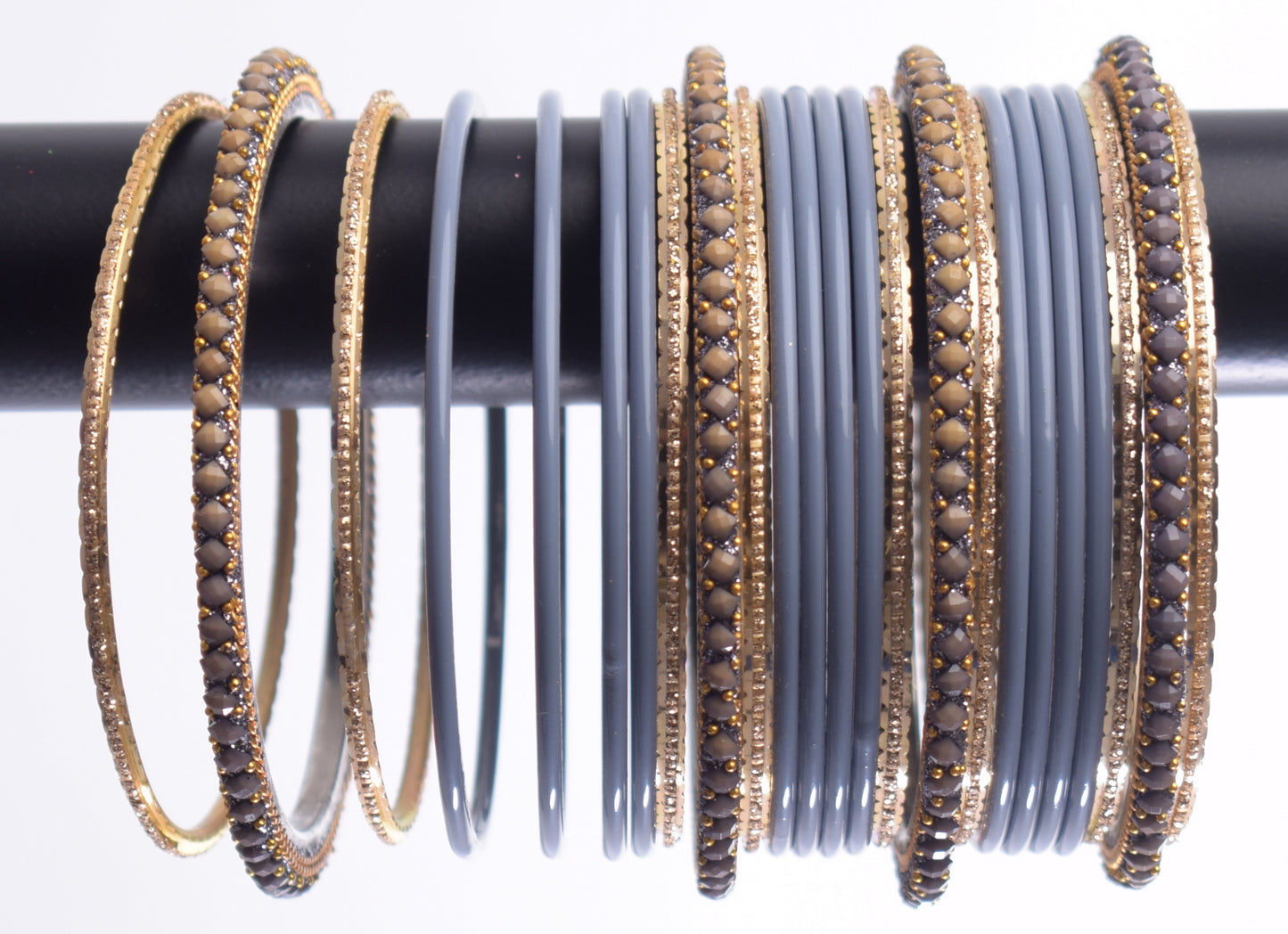 Costume Matching 24 Pc Indian Metal Bangles Bracelet Set in Size 2.8 Gray
