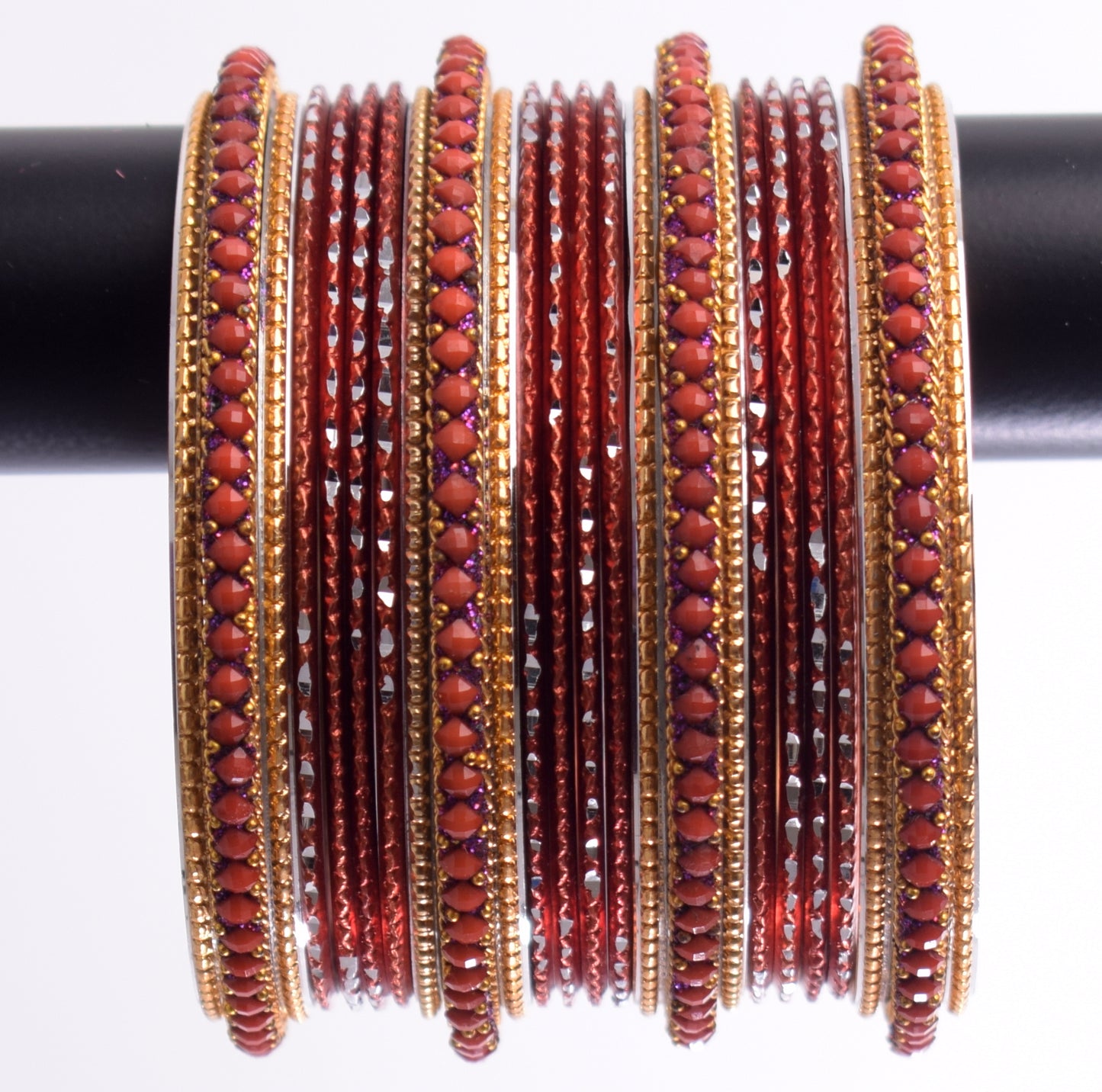 Costume Matching 24 Pc Indian Metal Bangles Bracelet Set in Size 2.8 Rust