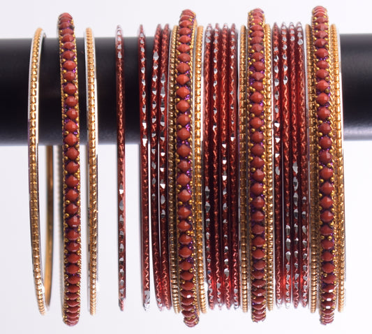 Costume Matching 24 Pc Indian Metal Bangles Bracelet Set in Size 2.8 Rust