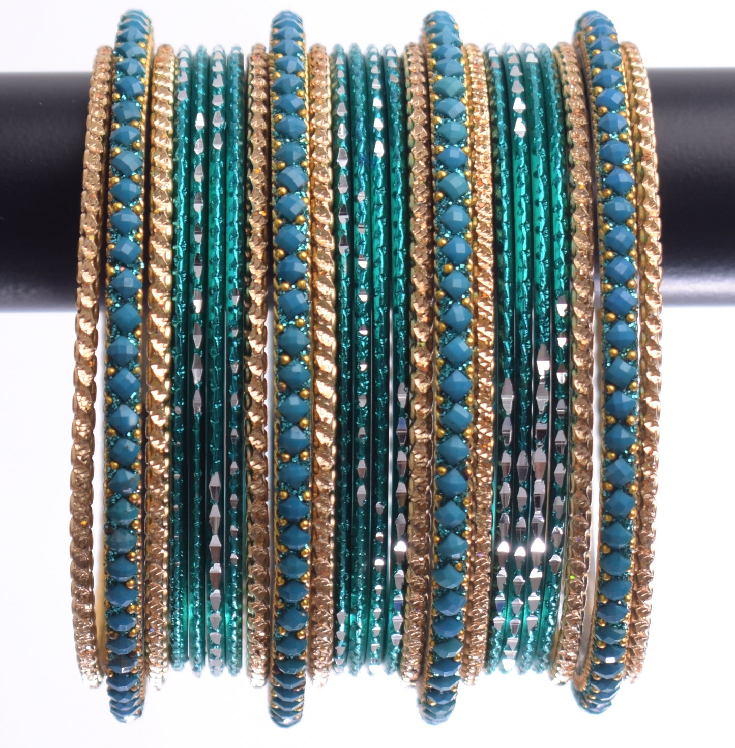 Costume Matching 24 Pc Indian Metal Bangles Bracelet Set in Size 2.8 Green