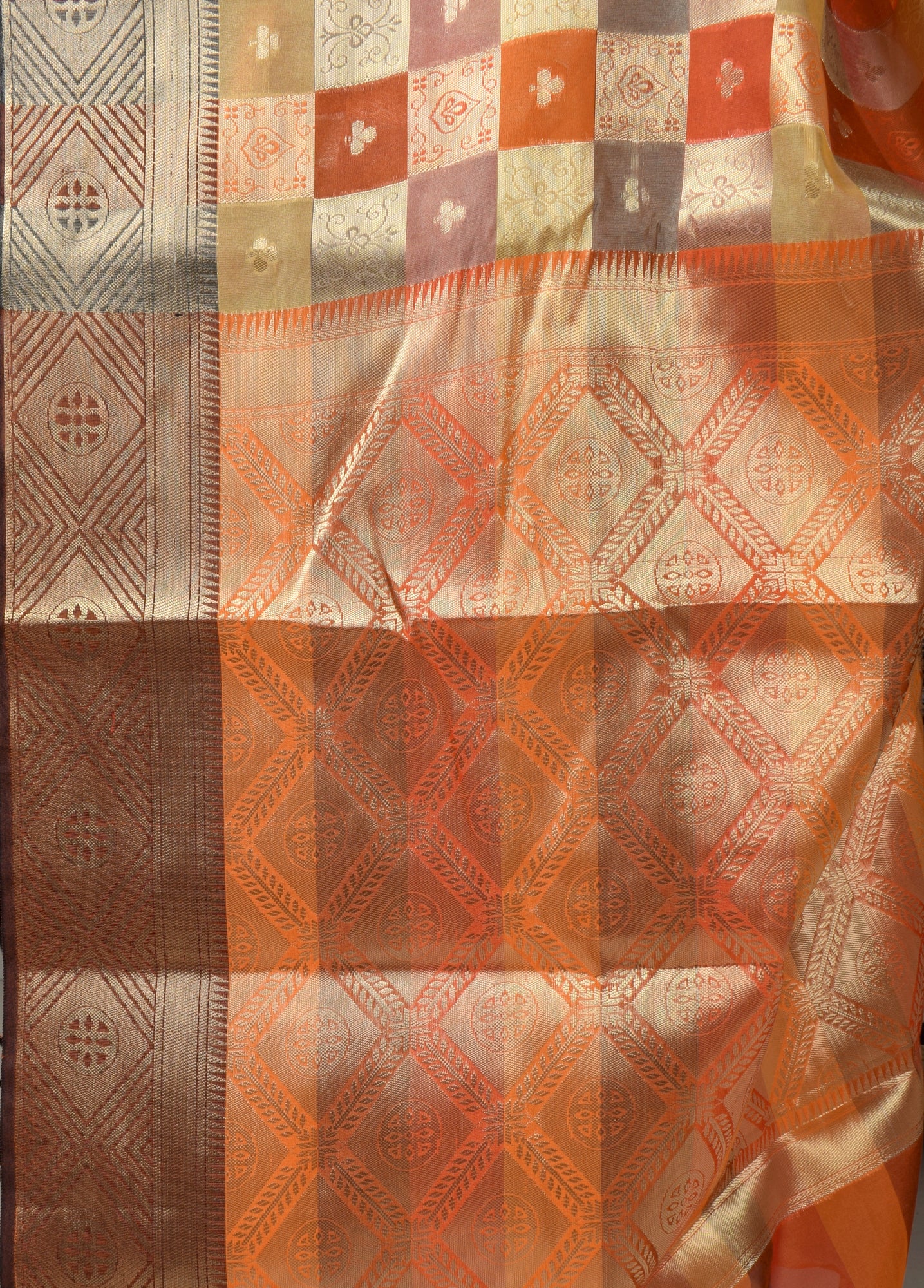 Banarasi Vastra Chanderi Silk Gharchola Pattern Zari Woven Saree Orange Saree
