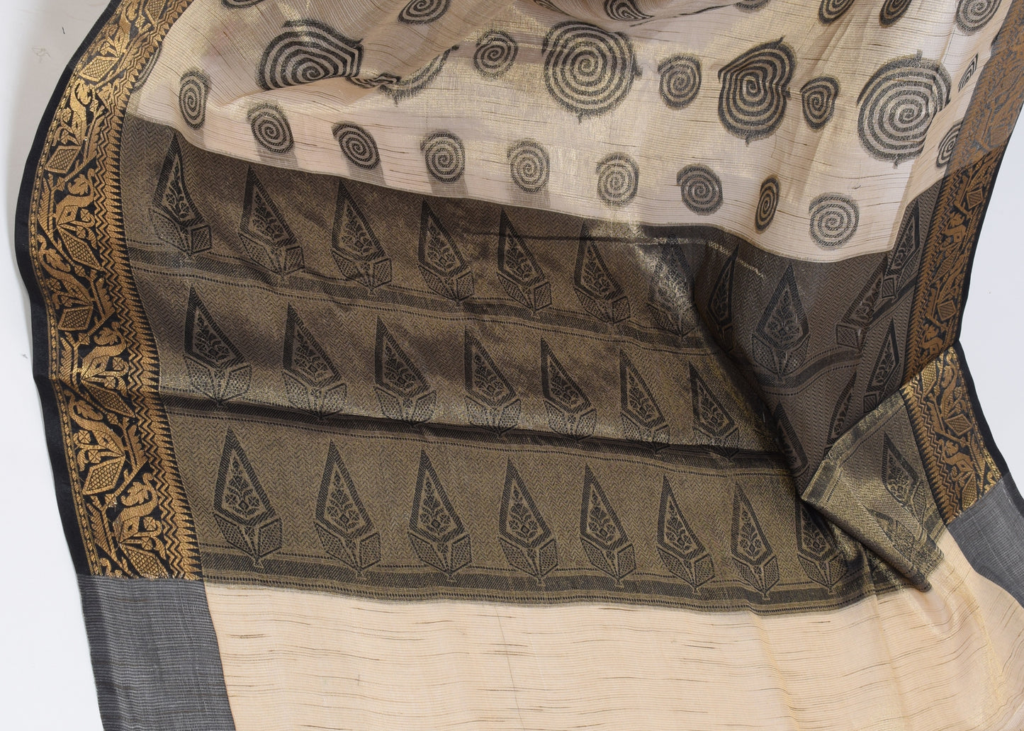 Banarasi Vastra Tissue Silk Baswada Zari Woven Saree Circle Light Brown & Gold