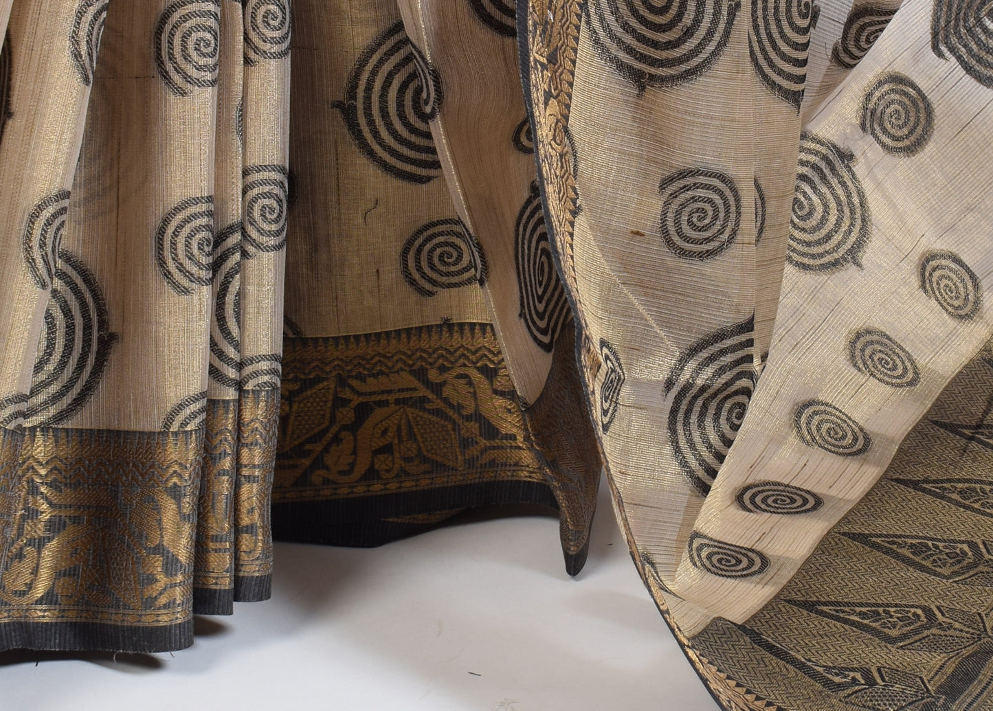 Banarasi Vastra Tissue Silk Baswada Zari Woven Saree Circle Light Brown & Gold