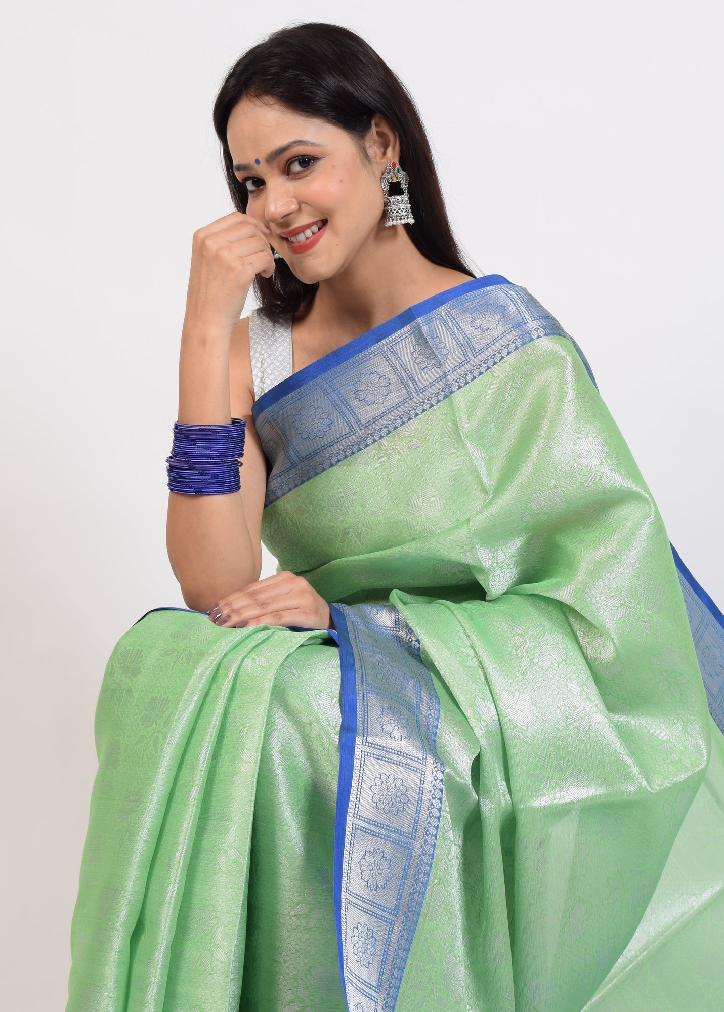 Banarasi Vastra Kora Silk Tanchoi Saree Zari Woven Floral Sari Contrast Border