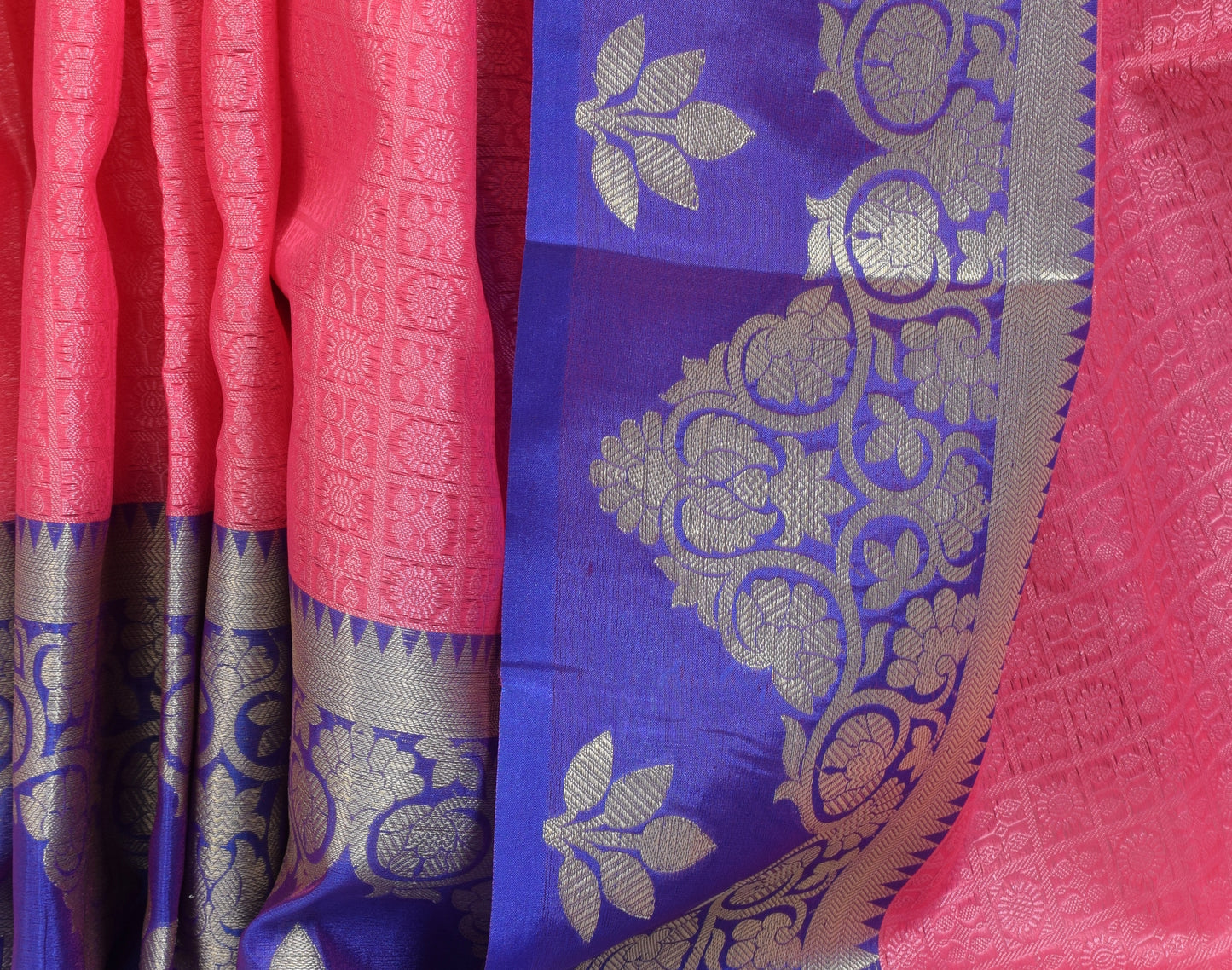 Banarasi Vastra Kora Silk Resham Tanchoi Saree & Zari Woven Skirt Border Pink