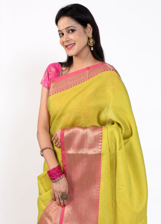Banarasi Vastra Kora Silk Resham Tanchoi Saree with Zari Woven Skirt Border