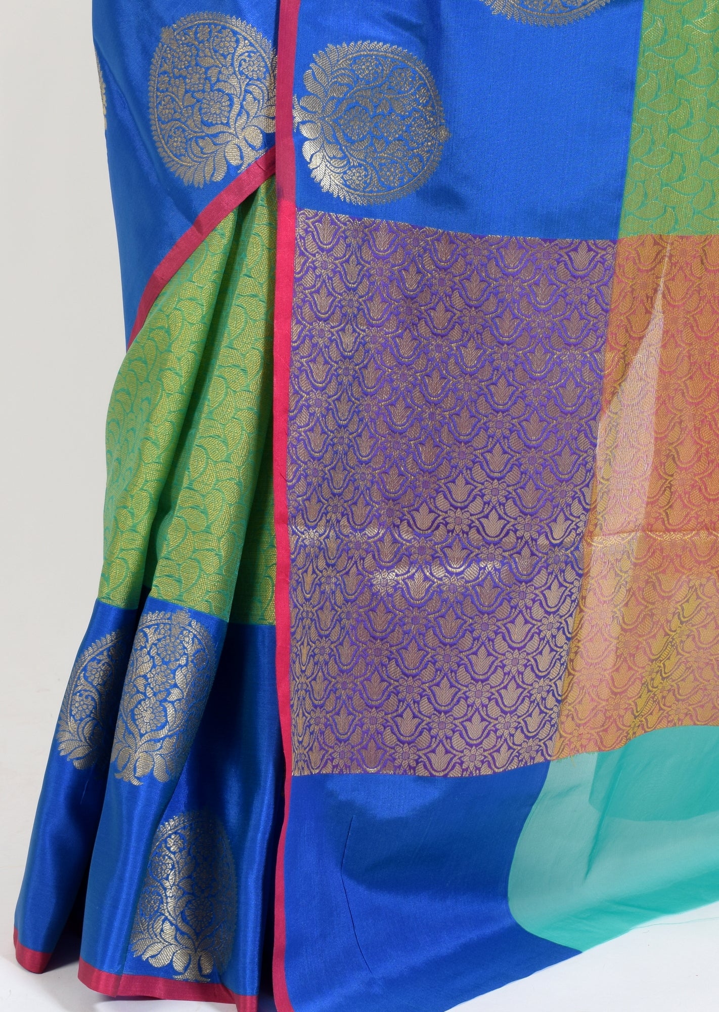 Banarasi Vastra Kora Silk Resham Tanchoi Saree & Zari Woven Skirt Border Green