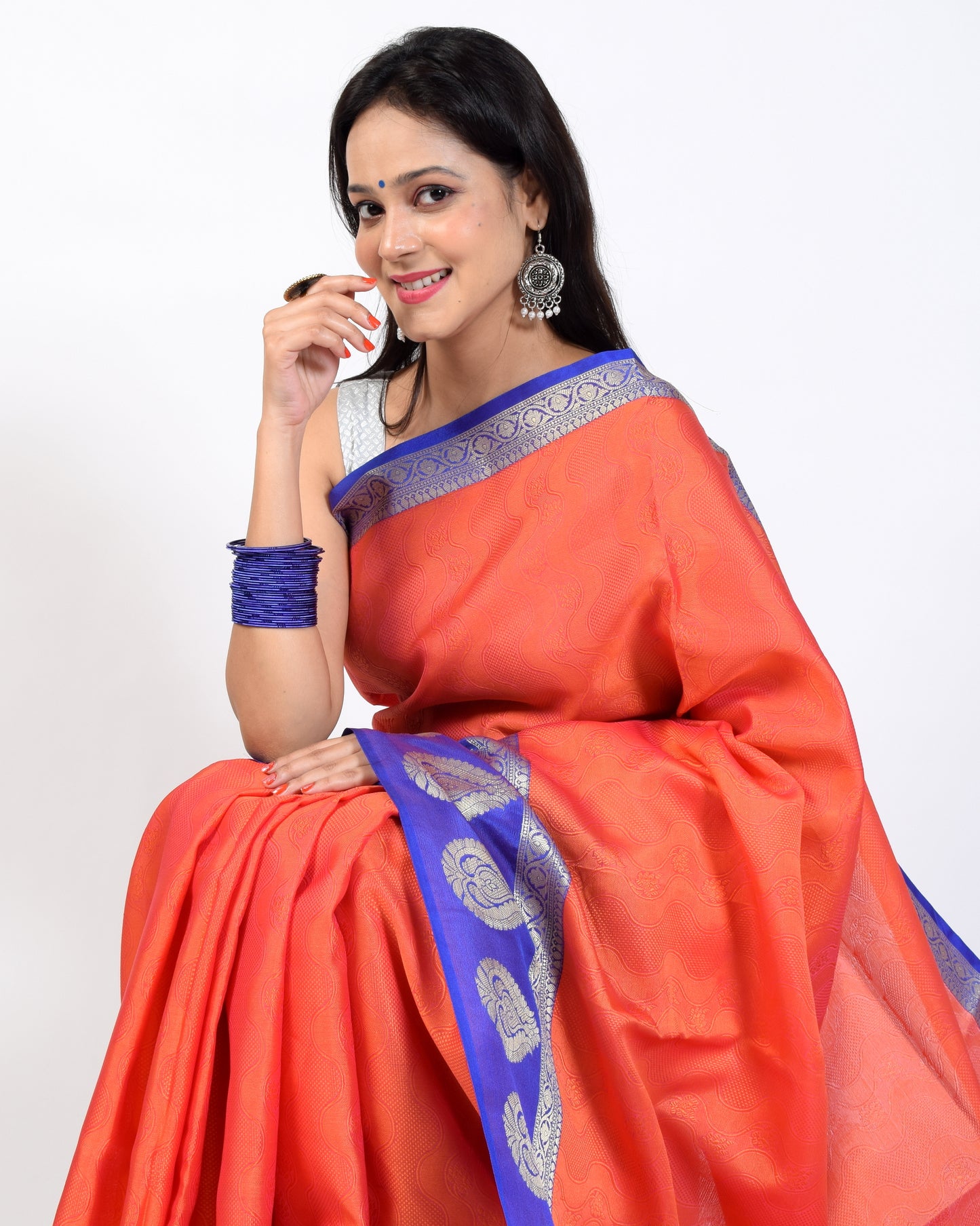 Banarasi Vastra Kora Silk Tanchoi Saree Resham Body Zari Woven Skirt Border Rust