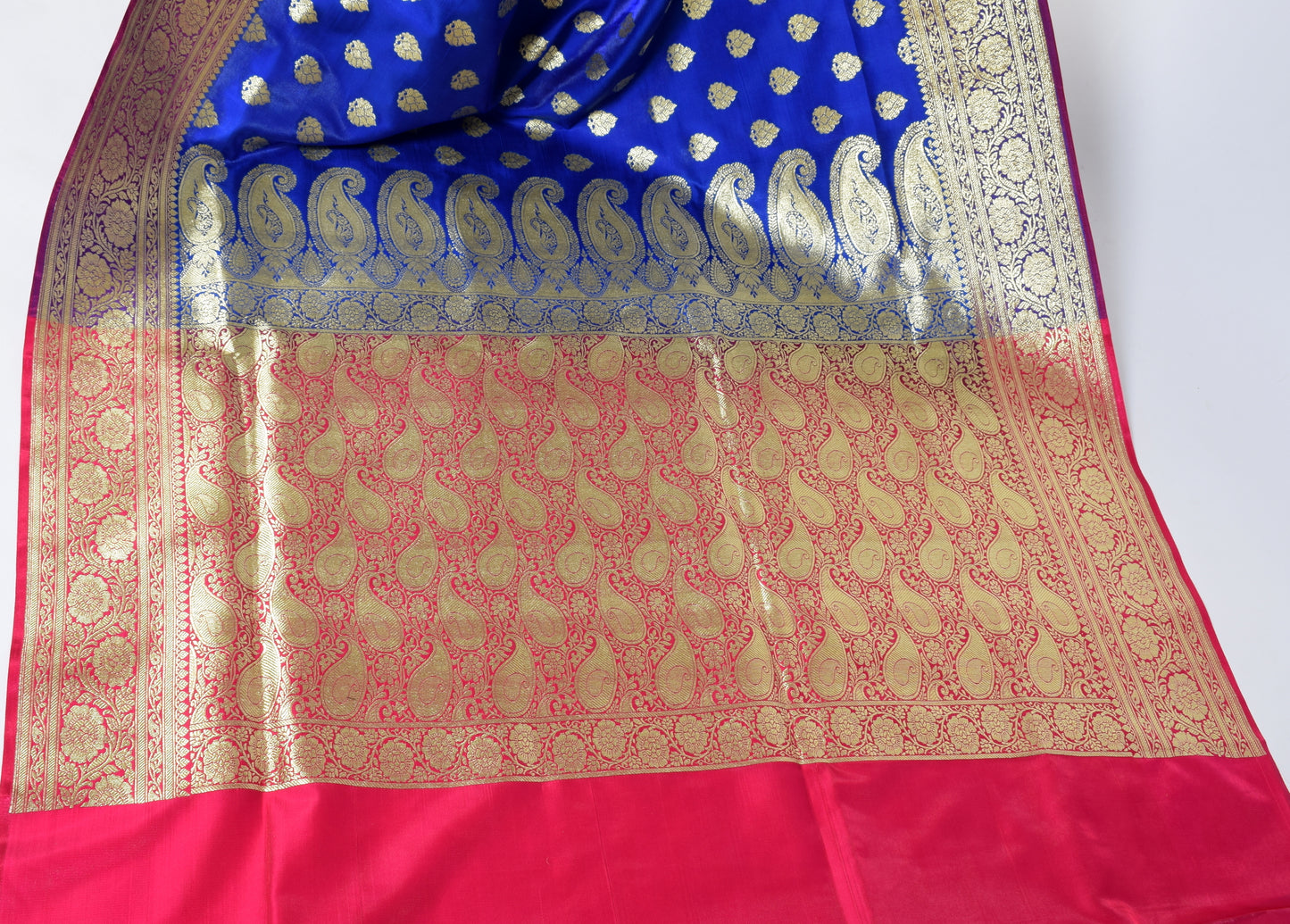 Banarasi Vastra Satin Silk Woven Zari Brocade Heavy Banarasi Saree Blue