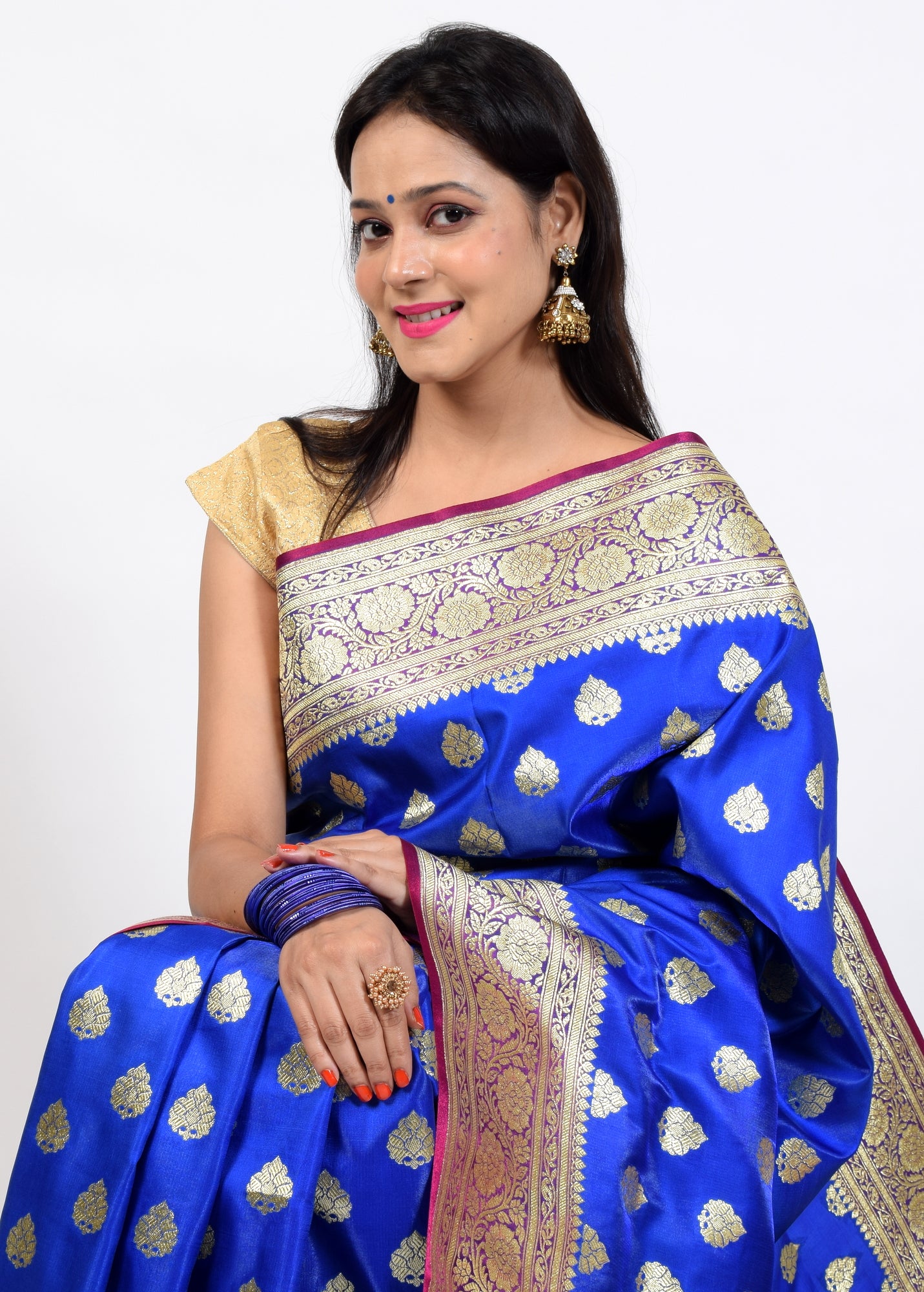 Banarasi Vastra Satin Silk Woven Zari Brocade Heavy Banarasi Saree Blue