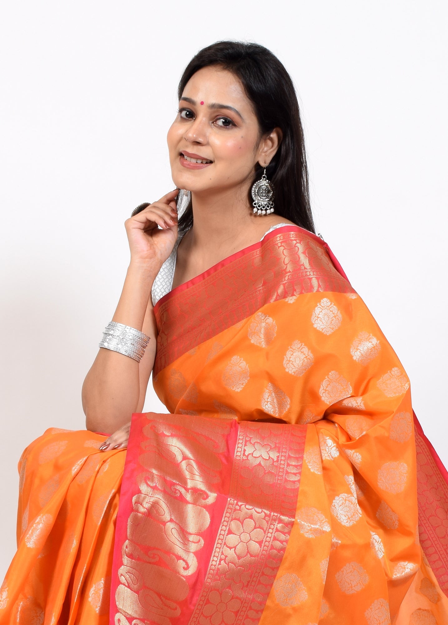 Banarasi Vastra Semi Katan Silk Woven Saree Silver Zari Buta Paisley Border