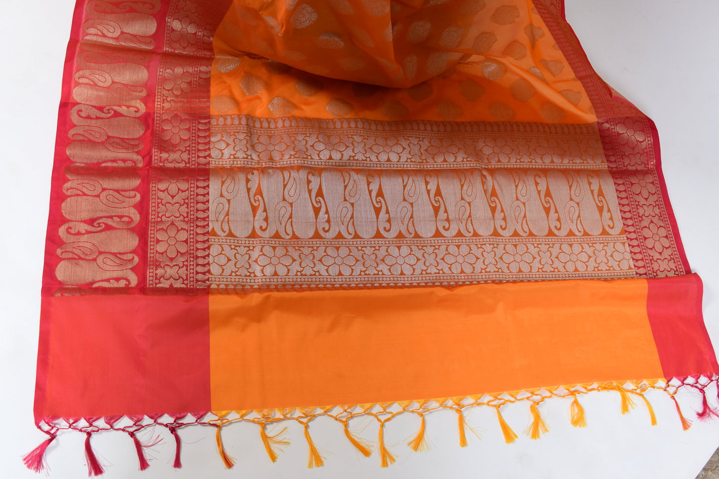 Banarasi Vastra Semi Katan Silk Woven Saree Silver Zari Buta Paisley Border