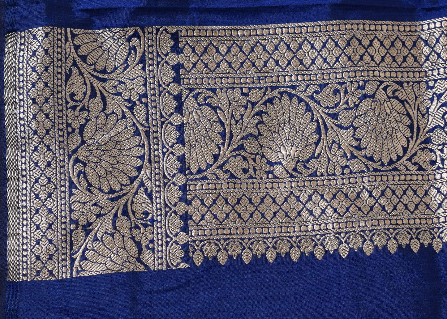 100% Pure Katan Silk Banarasi Handloom Blue Zari Woven Saree Sari Fabric