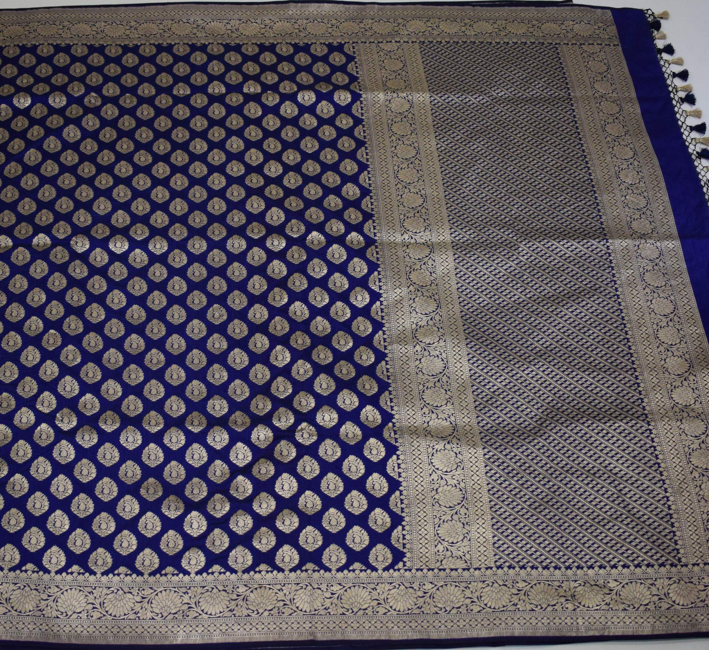 100% Pure Katan Silk Banarasi Handloom Blue Zari Woven Saree Sari Fabric