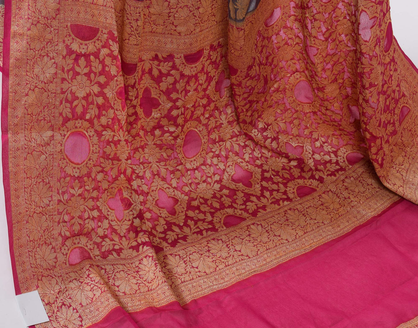 Gray & Magenta Pure Khaddi Chiffon Silk Banarasi Handloom Premium Saree Fabric