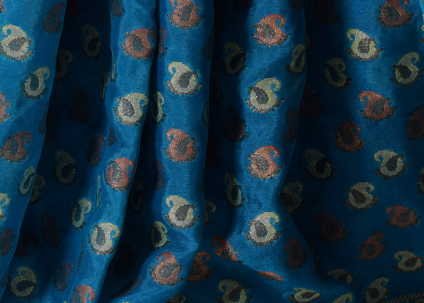 Teal Blue Pure Khaddi Chiffon Silk Banarasi Handloom Zari Woven Motifs Saree