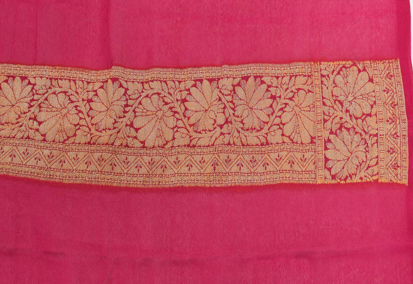 Gray & Magenta Pure Khaddi Chiffon Silk Banarasi Handloom Premium Saree Fabric