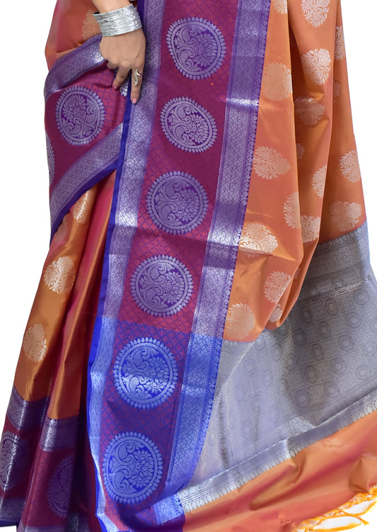 Banarasi Vastra Semi Katan Silk Woven Saree Silver Zari Buta Skirt Border Saree