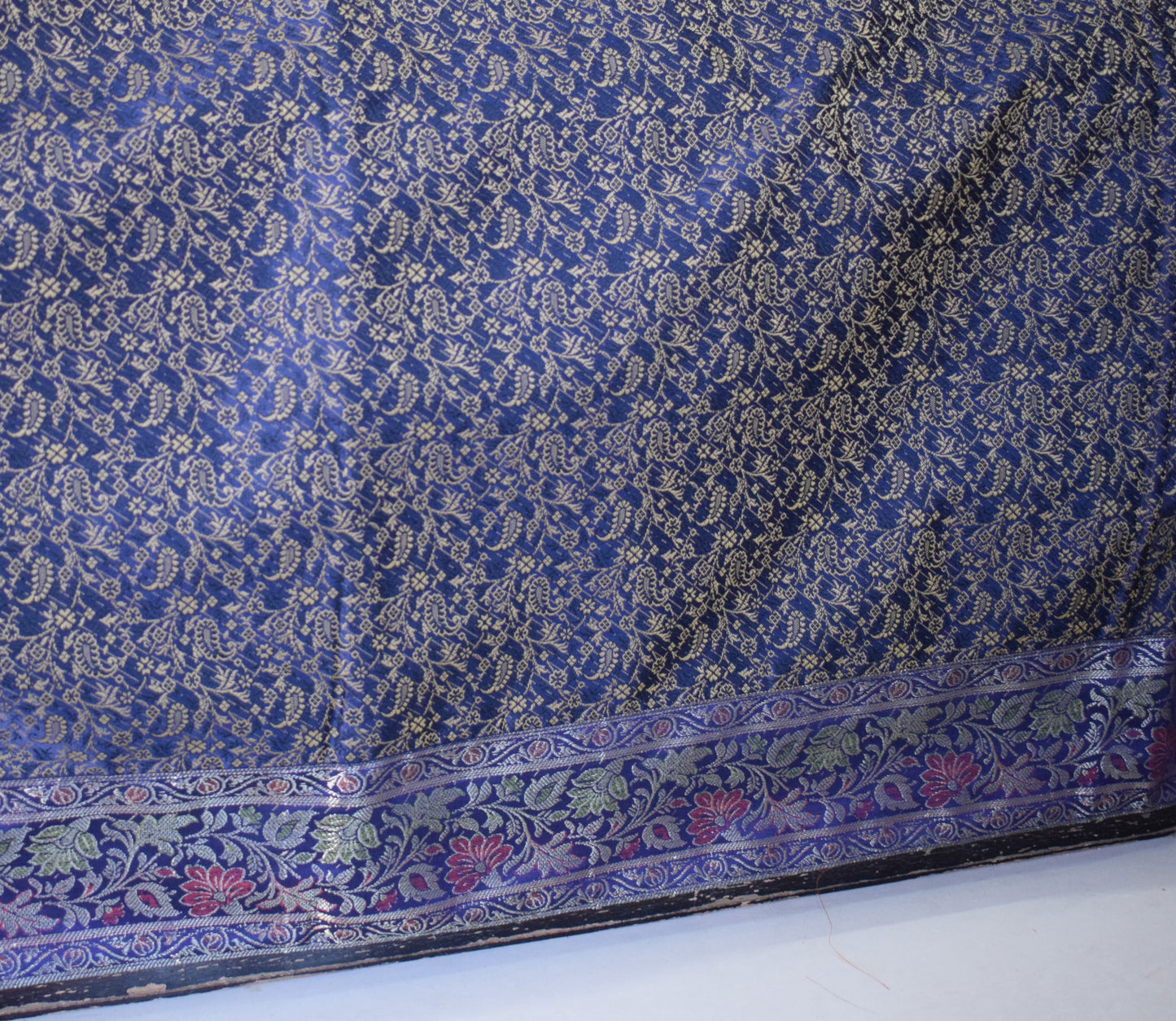 Banarasi Bed Cover Set Indian Ethnic Traditional Silk Woven Resham Brocade Blue