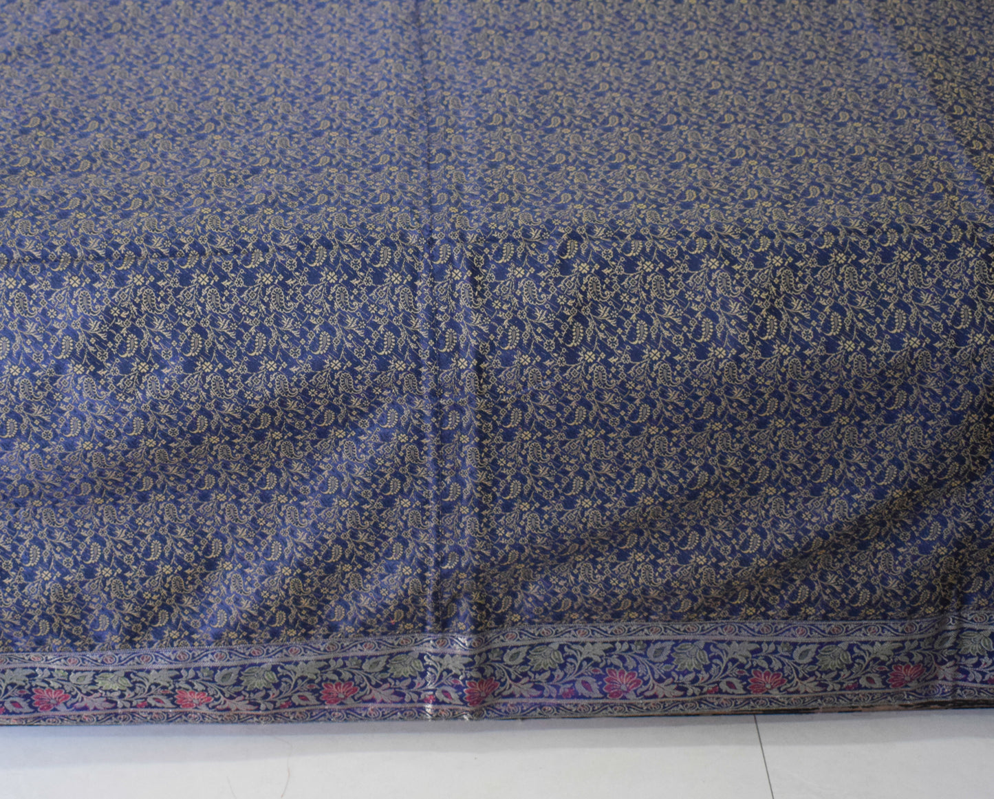 Banarasi Bed Cover Set Indian Ethnic Traditional Silk Woven Resham Brocade Blue