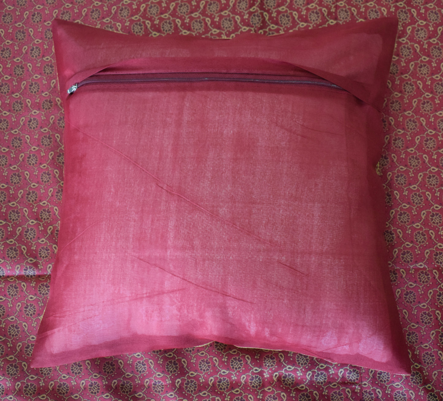 Banarasi Bed Cover Set Indian Ethnic Traditional Woven Resham Brocade Maroon