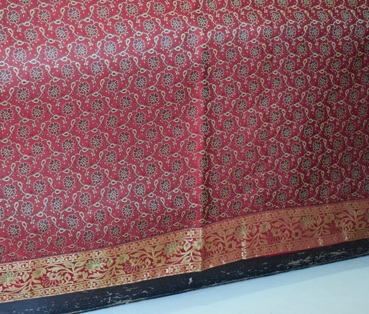 Banarasi Bed Cover Set Indian Ethnic Traditional Woven Resham Brocade Maroon