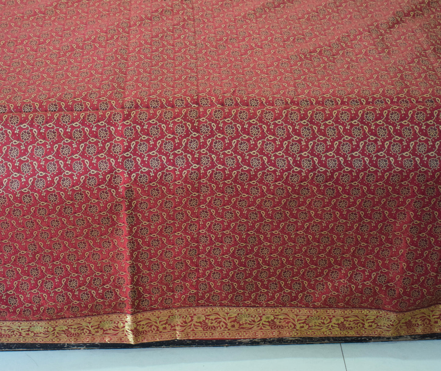 Banarasi Bed Cover Set Indian Ethnic Traditional Woven Resham Brocade Maroon
