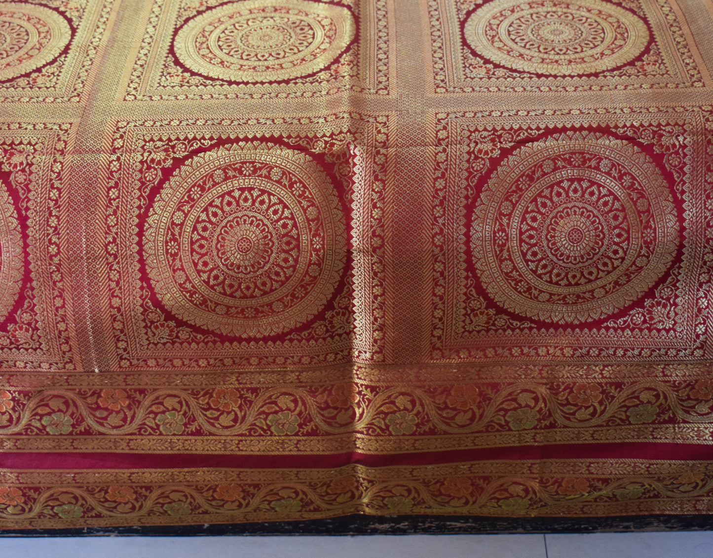 Banarasi Bed Cover Set Indian Ethnic Traditional Silk Woven Zari Brocade Maroon