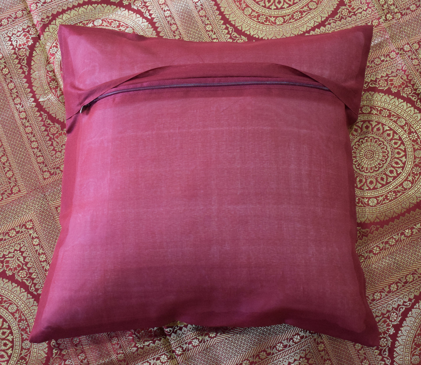 Banarasi Bed Cover Set Indian Ethnic Traditional Silk Woven Zari Brocade Maroon