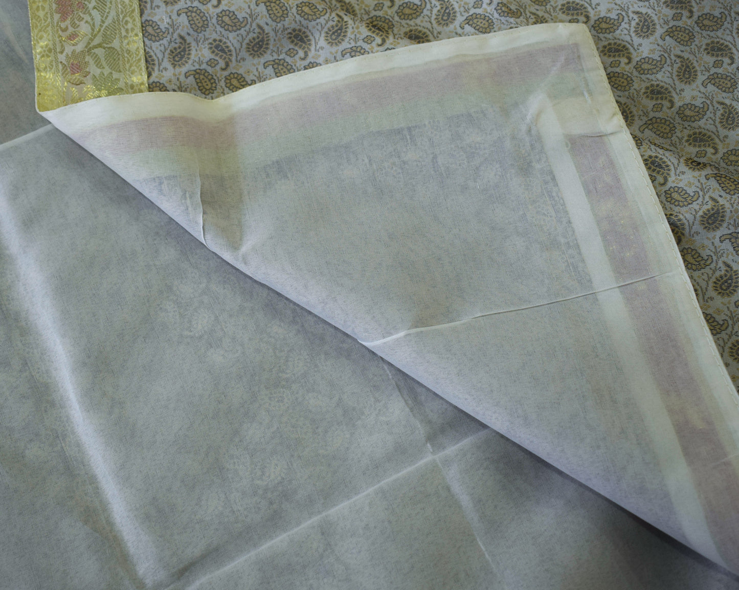 Banarasi Bed Cover Set Indian Ethnic Traditional Silk Woven Resham Brocade White