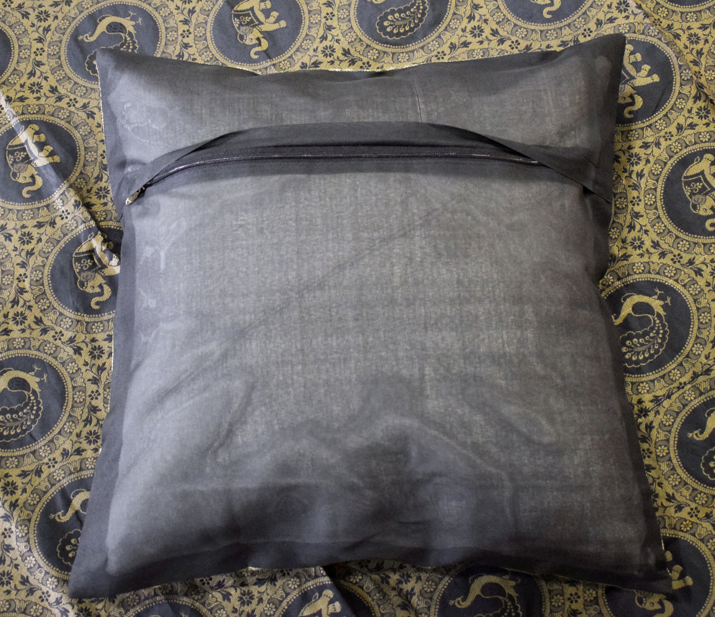 Banarasi Bed Cover Set Indian Ethnic Traditional Silk Woven Animal Brocade Black