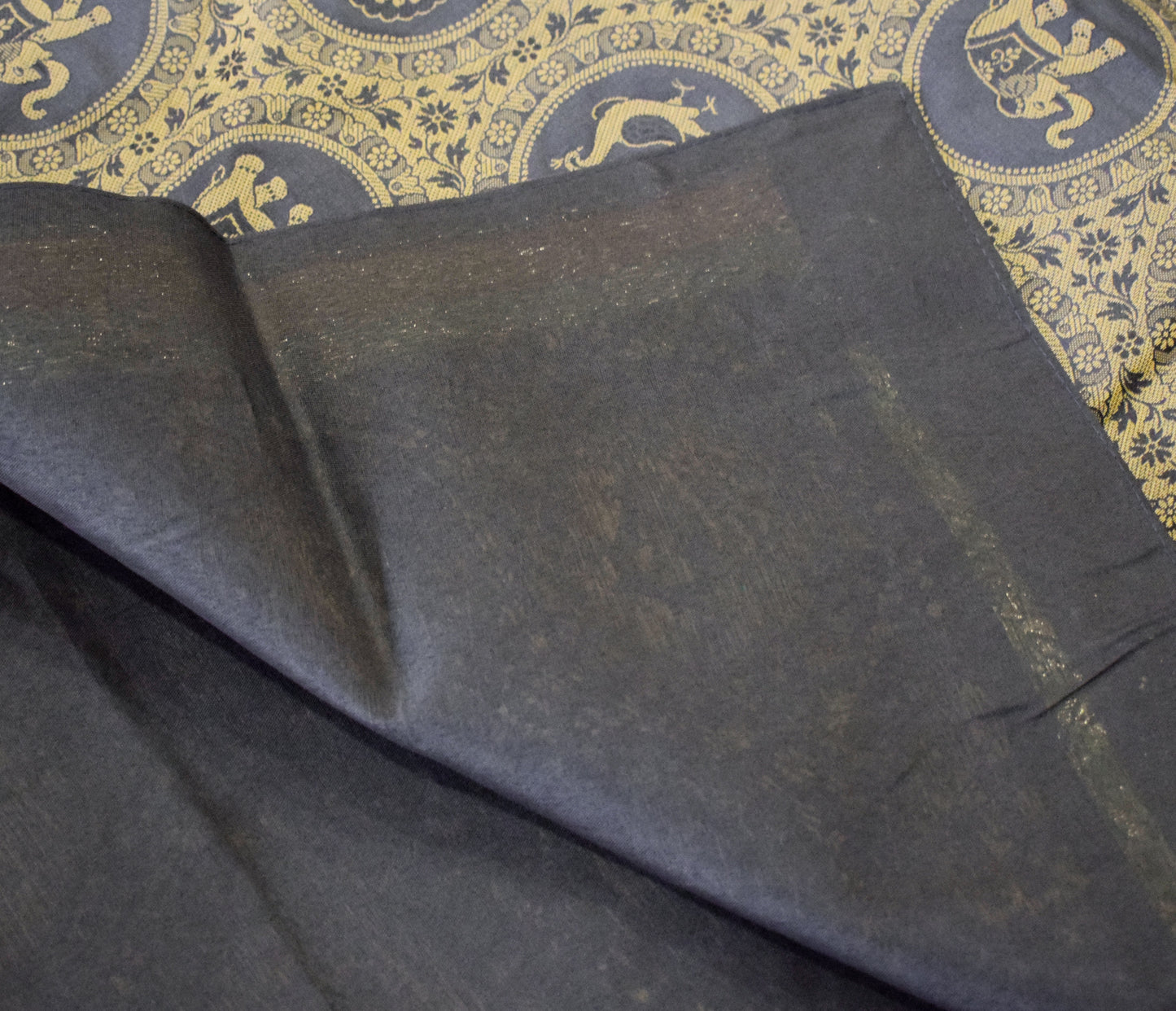 Banarasi Bed Cover Set Indian Ethnic Traditional Silk Woven Animal Brocade Black