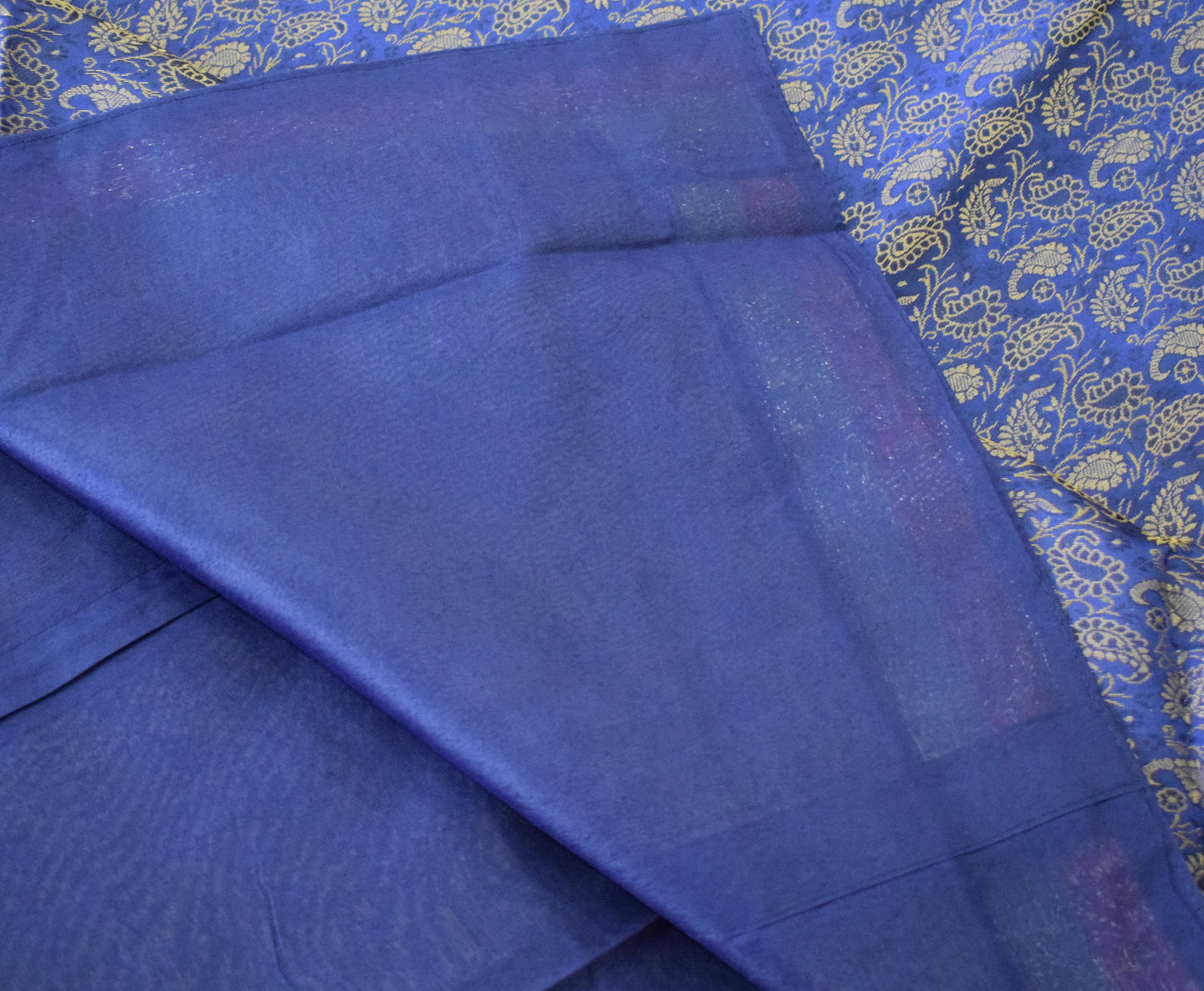 Banarasi Bed Cover Set Indian Ethnic Traditional Silk Woven Resham Brocade Blue