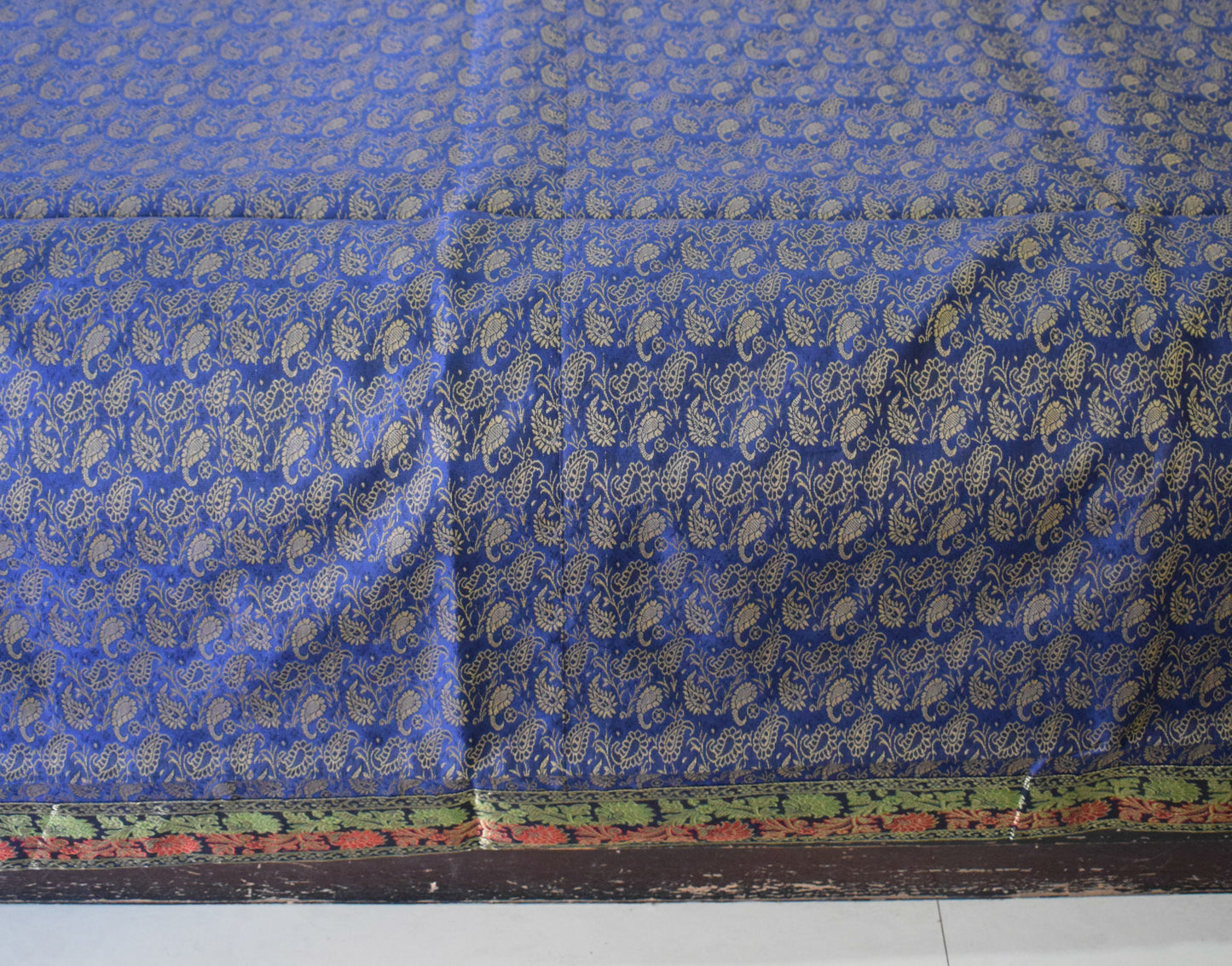 Banarasi Bed Cover Set Indian Ethnic Traditional Silk Woven Resham Brocade Blue