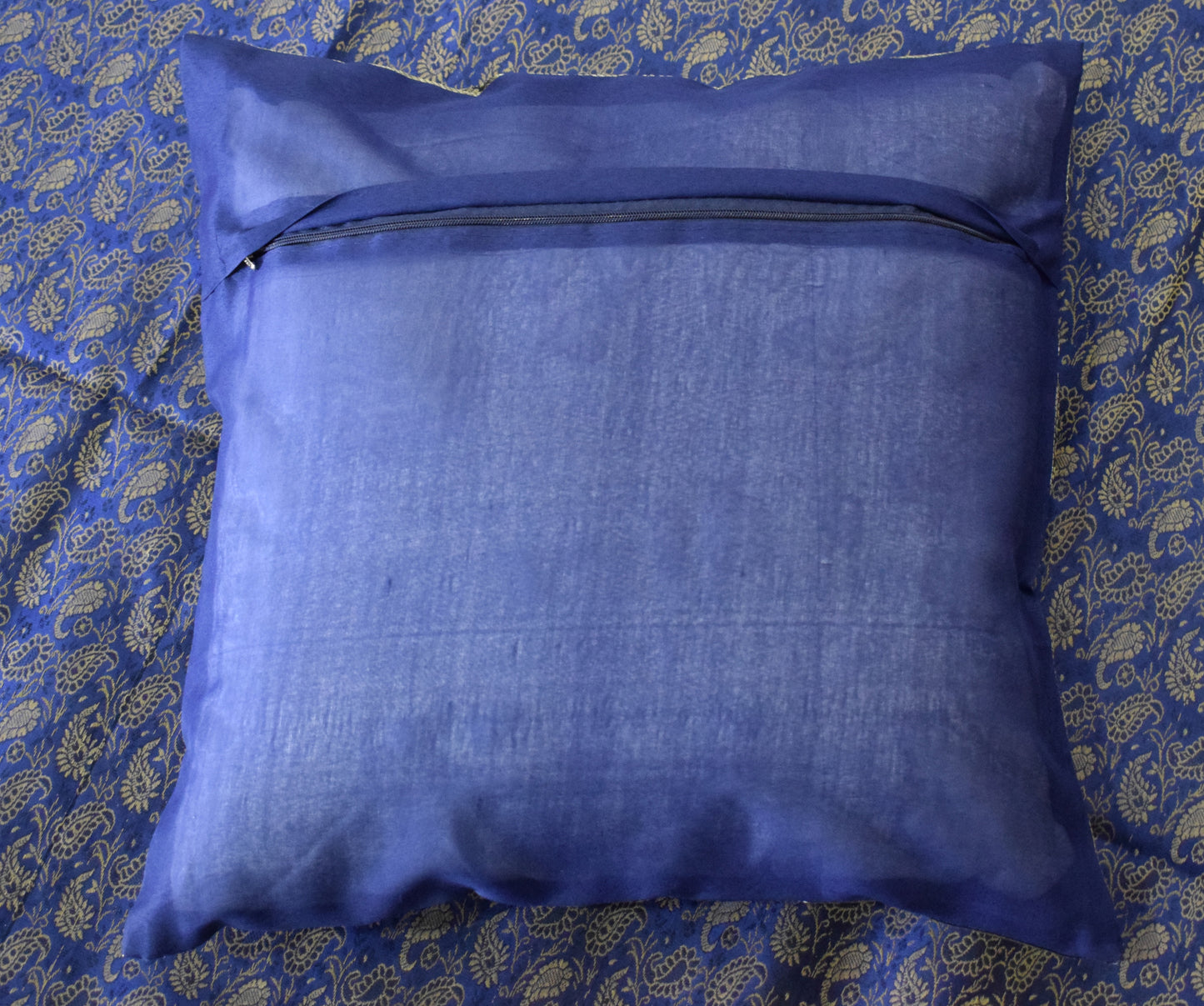 Banarasi Bed Cover Set Indian Ethnic Traditional Silk Woven Resham Brocade Blue