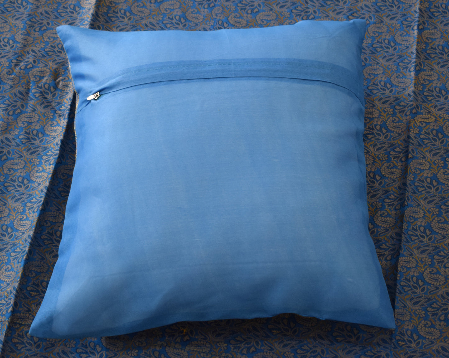 Banarasi Bed Cover Set Indian Ethnic Traditional Silk Woven Resham Brocade Blue