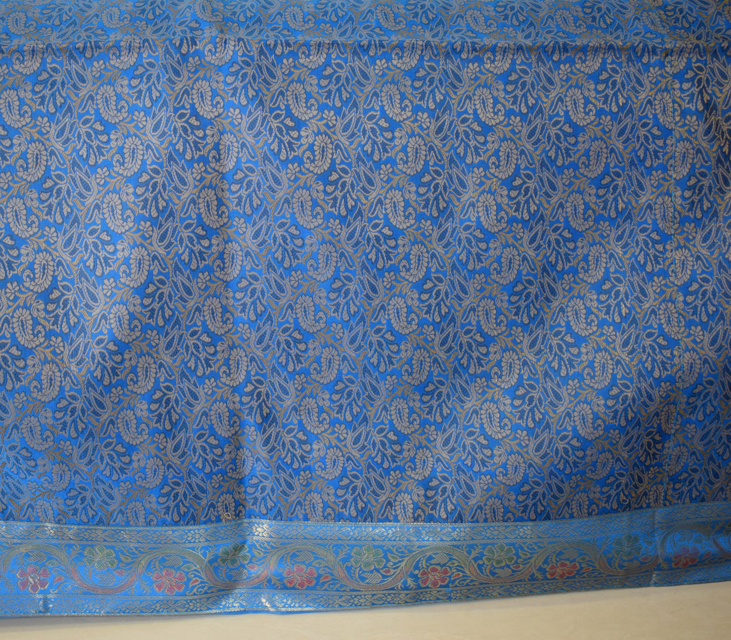 Banarasi Bed Cover Set Indian Ethnic Traditional Silk Woven Resham Brocade Blue
