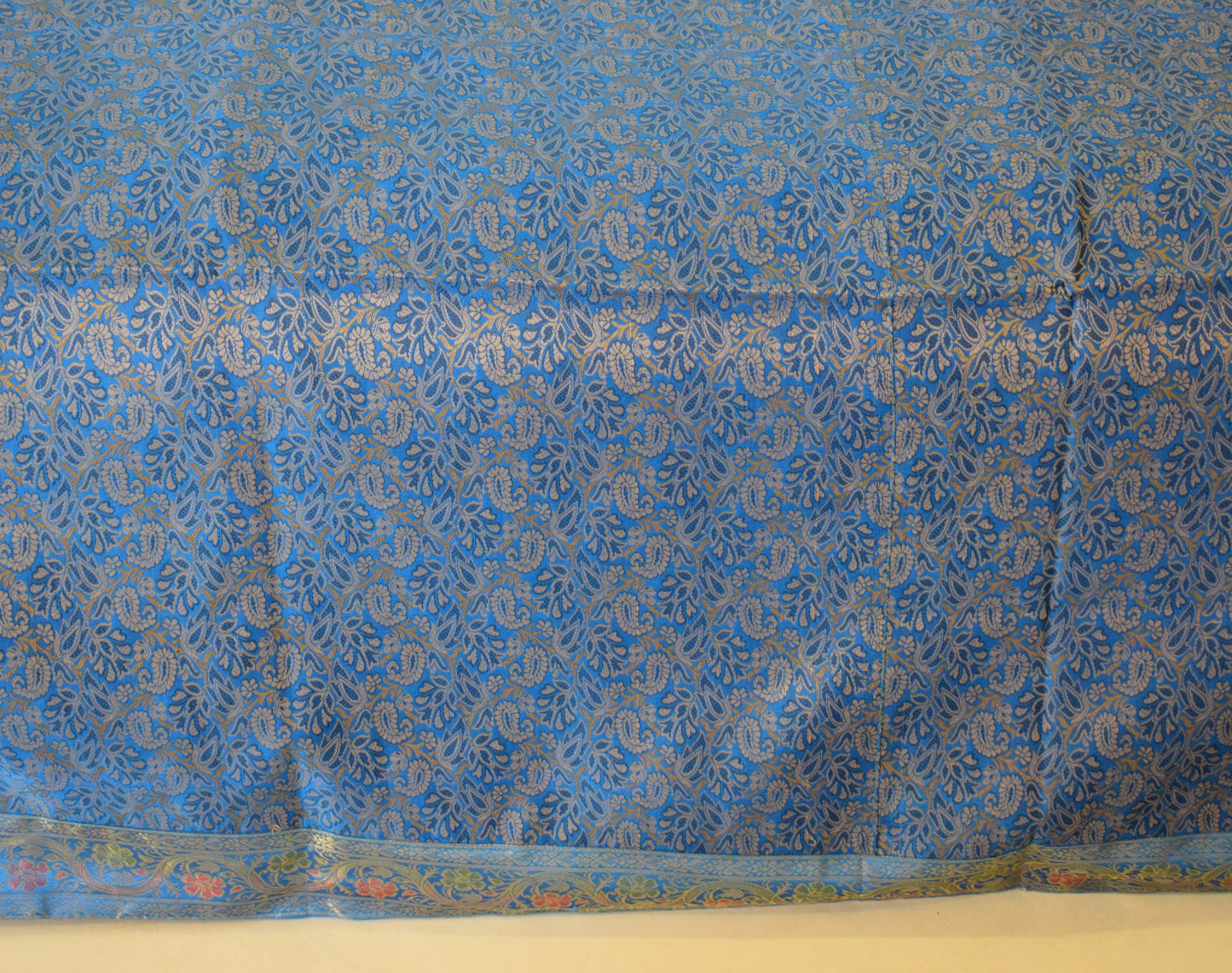 Banarasi Bed Cover Set Indian Ethnic Traditional Silk Woven Resham Brocade Blue