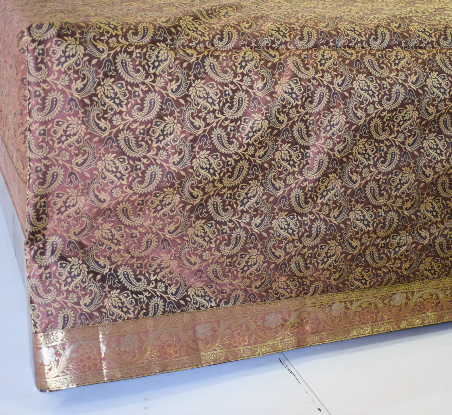 Banarasi Bed Cover Set Indian Ethnic Traditional Silk Woven Resham Brocade Brown